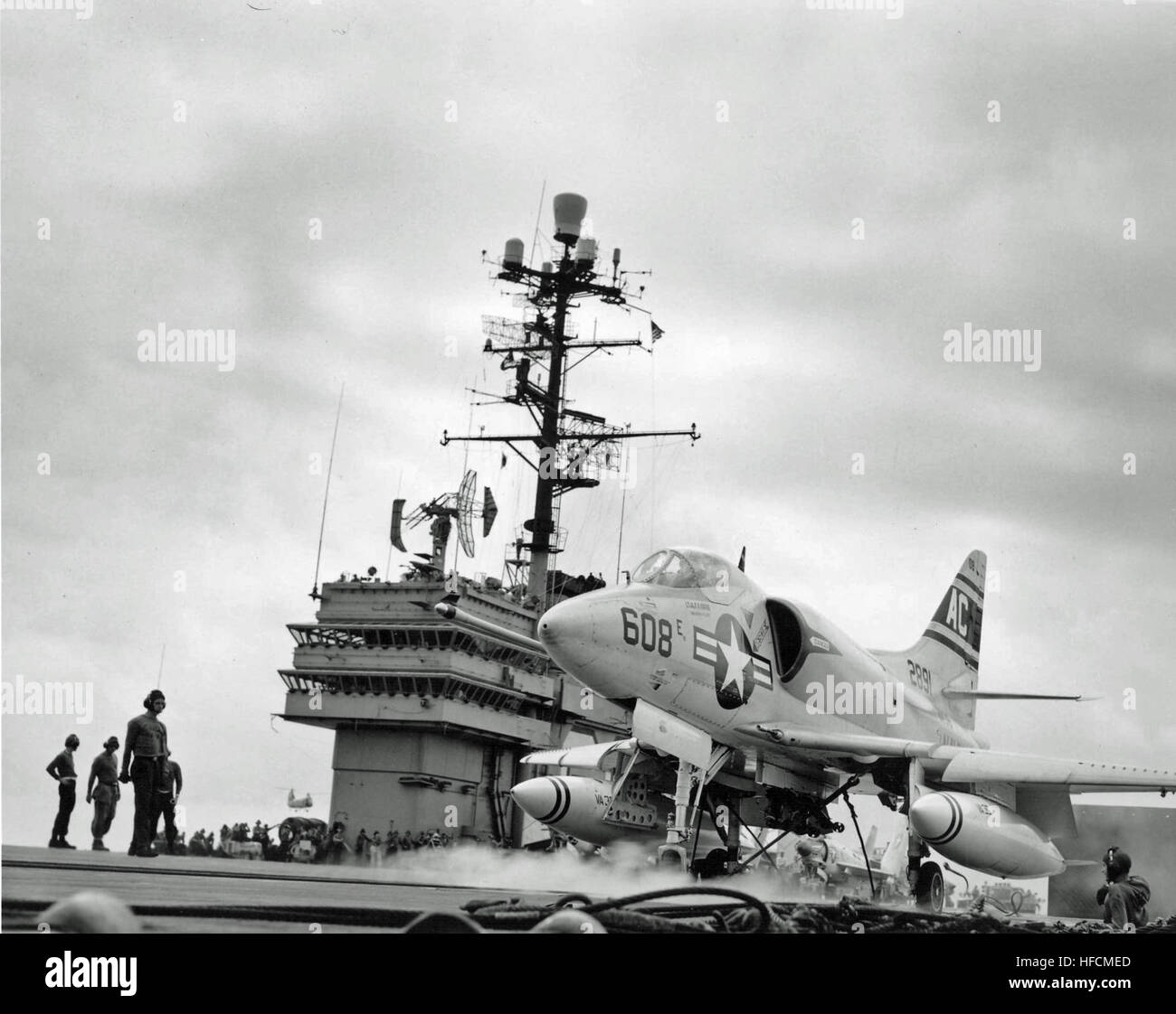 A4D-2 VA-36 USS Saratoga on cat Stock Photo