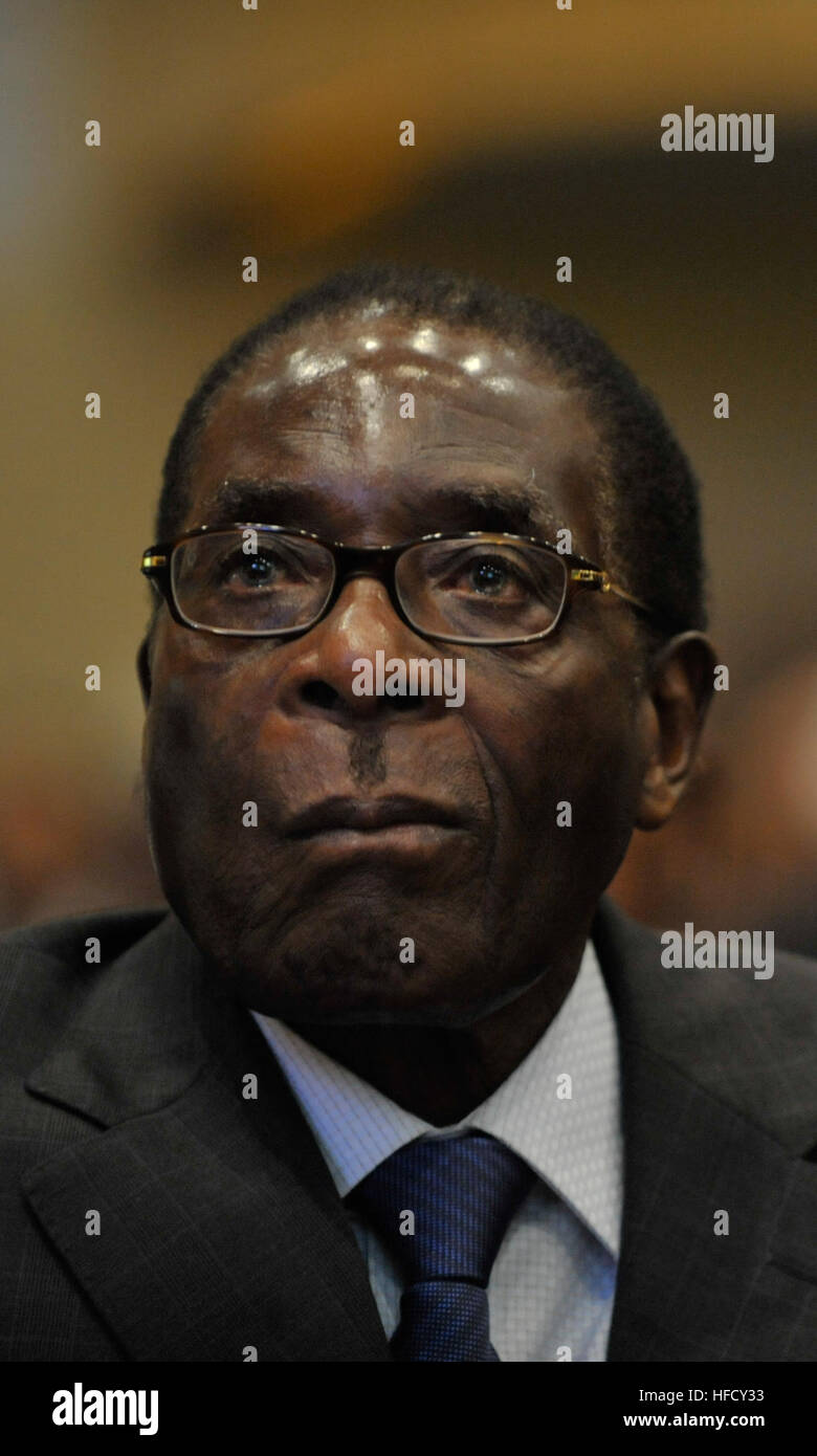 Robert Mugabe, president of Zimbabwe, attends the 12th African Union Summit Feb. 2, 2009 in Addis Ababa, Ethiopia. The assembly agreed to a schedule for the formation of Zimbabwe's new unity government, calling for the immediate lifting of sanctions on the country. (U.S. Navy photo by Mass Communication Specialist 2nd Class Jesse B. Awalt/Released) Robert Mugabe - 2009 Stock Photo