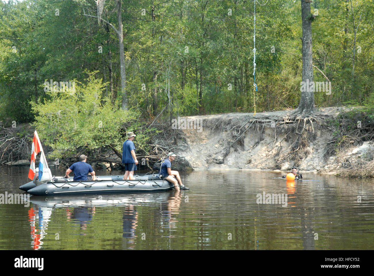 A diver with the Naval Station Mayport Explosive Ordnance Disposal