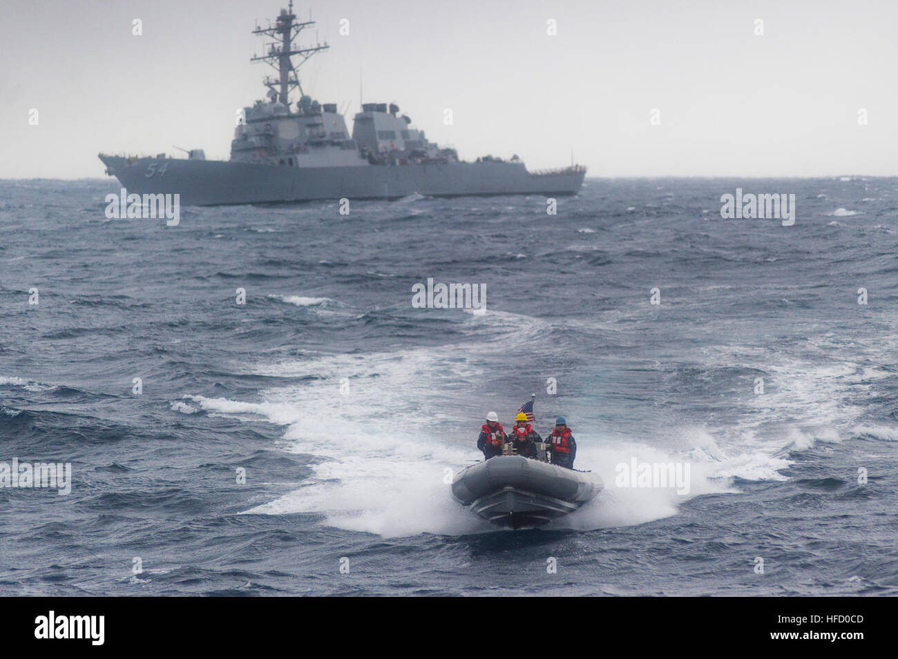 A rigid-hull inflatable boat (RHIB) from USS Curtis Wilbur (DDG 54 ...