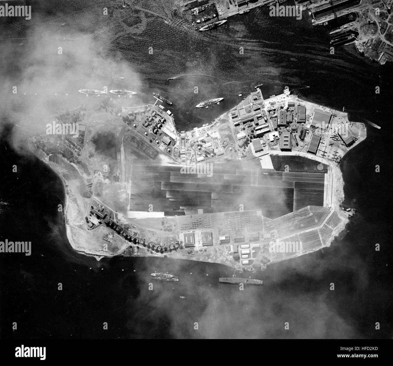Aerial view of Ford Island, Pearl Harbor on 22 October 1941 Stock Photo