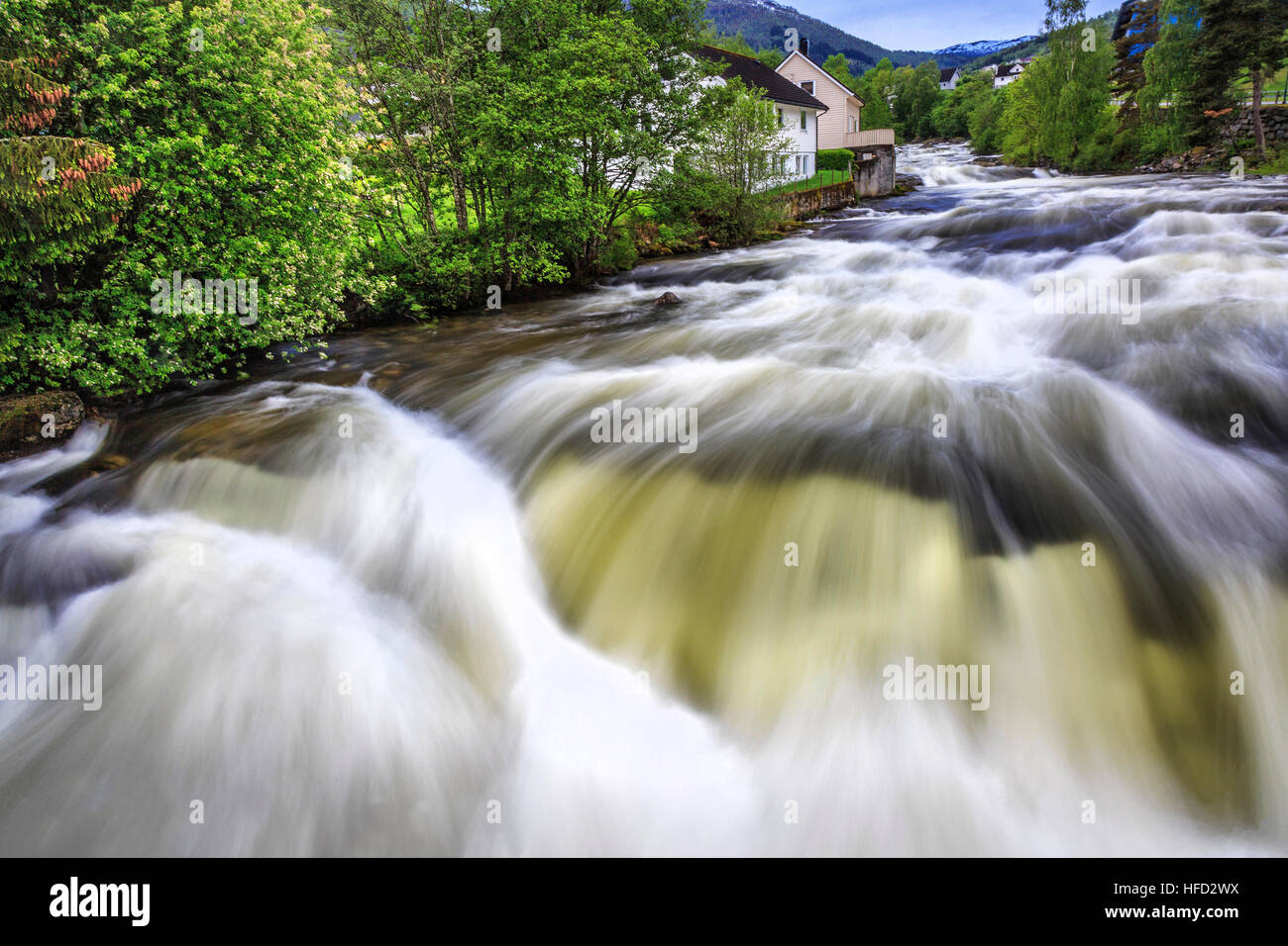 A cascade passing through Sogndal, Sogn og Fjordane, Norway Stock Photo