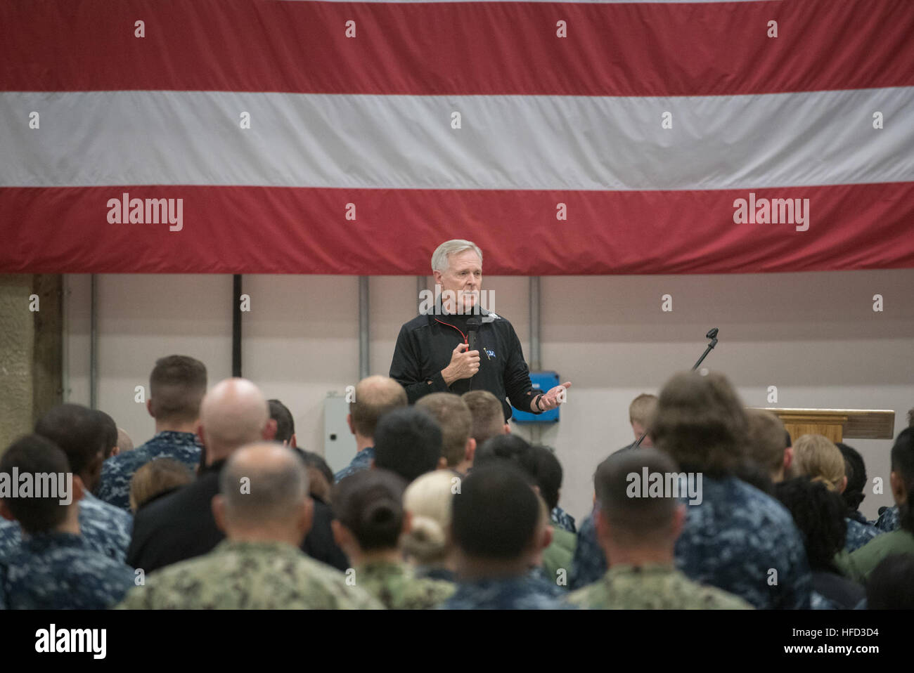 SIGONELLA, Italy (Nov. 28, 2016) Secretary of the Navy (SECNAV) Ray Mabus holds an all-hands call at Naval Air Station Sigonella. Mabus is in the area as part of a multinational tour to meet with Sailors and Marines, and government and military leaders. (U.S. Navy photo by Petty Officer 1st Class Armando Gonzales/Released)161128-N-LV331-001 Join the conversation: http://www.navy.mil/viewGallery.asp http://www.facebook.com/USNavy http://www.twitter.com/USNavy http://navylive.dodlive.mil http://pinterest.com https://plus.google.com SECNAV holds an all-hands call at Naval Air Station Sigonella. ( Stock Photo