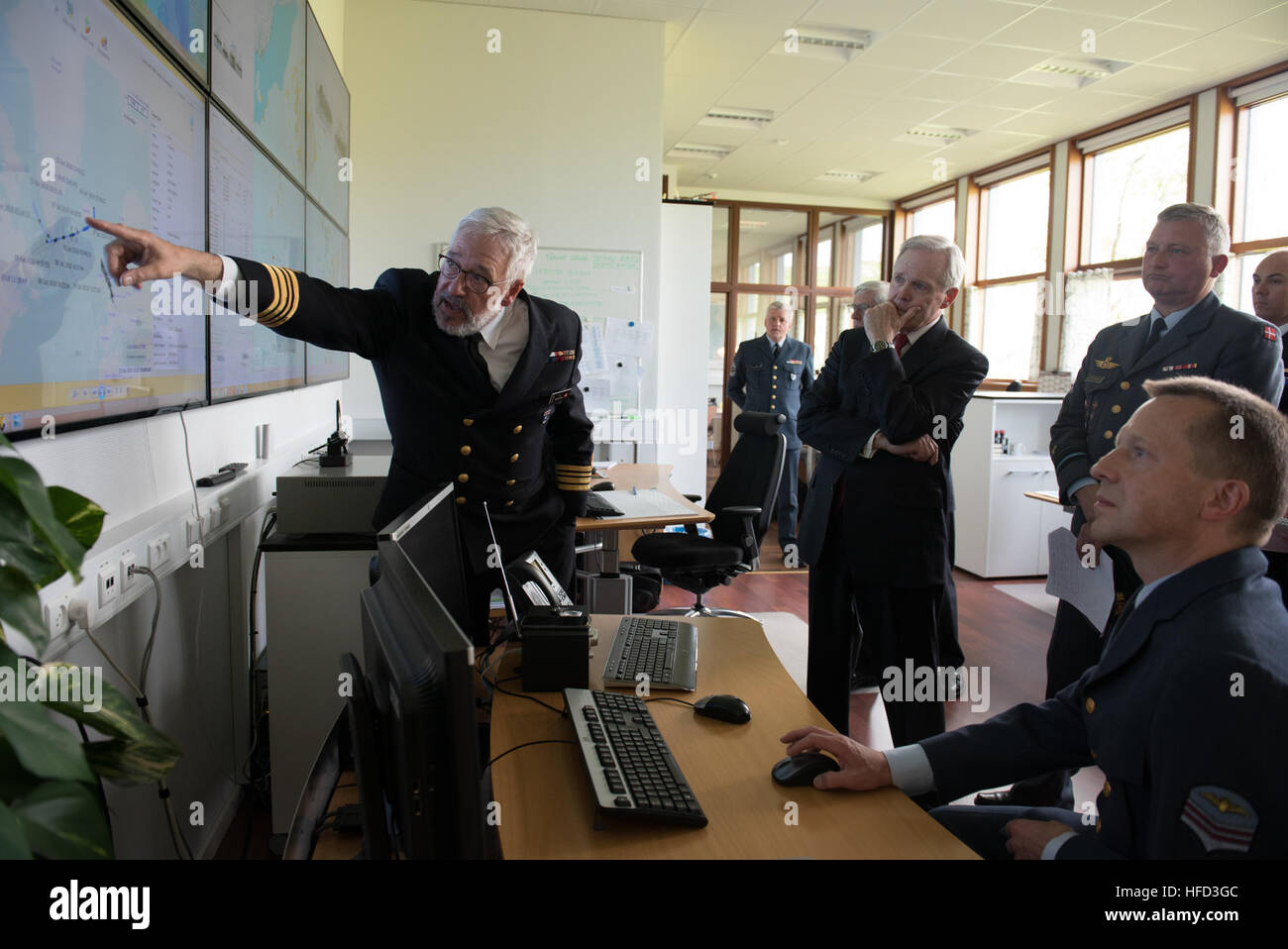 THORSHAVN, Faroe Islands (June 24, 2016) Secretary of the Navy (SECNAV) Ray Mabus tours the Royal Danish Navy Joint Arctic Command unit in Thorshavn. Mabus is in the area as part of a multinational tour to the European Command area of responsibility to meet Sailors and Marines, and government and military leaders. (U.S. Navy photo by Mass Communication Specialist 1st Class Armando Gonzales/Released) 160624-N-LV331-003 Join the conversation: http://www.navy.mil/viewGallery.asp http://www.facebook.com/USNavy http://www.twitter.com/USNavy http://navylive.dodlive.mil http://pinterest.com https://p Stock Photo