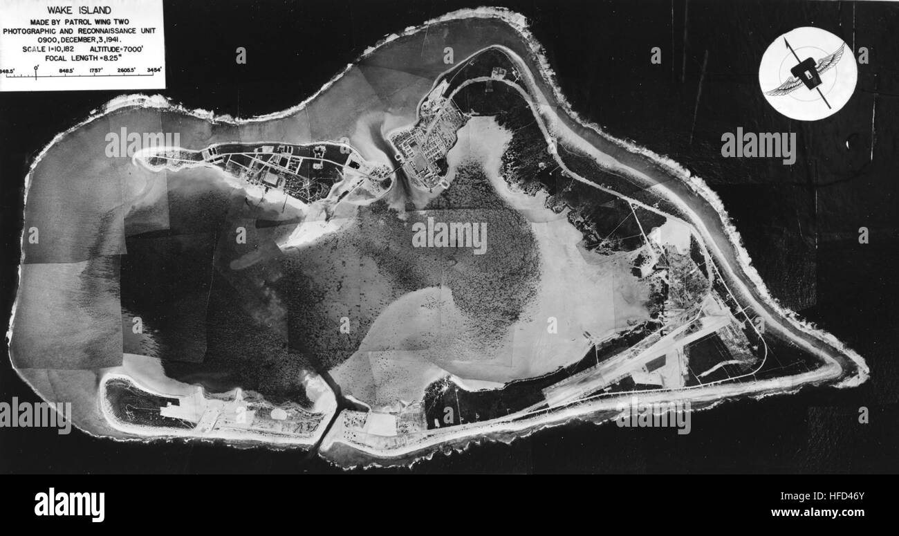 Aerial view of Wake Island on 3 December 1941 Stock Photo