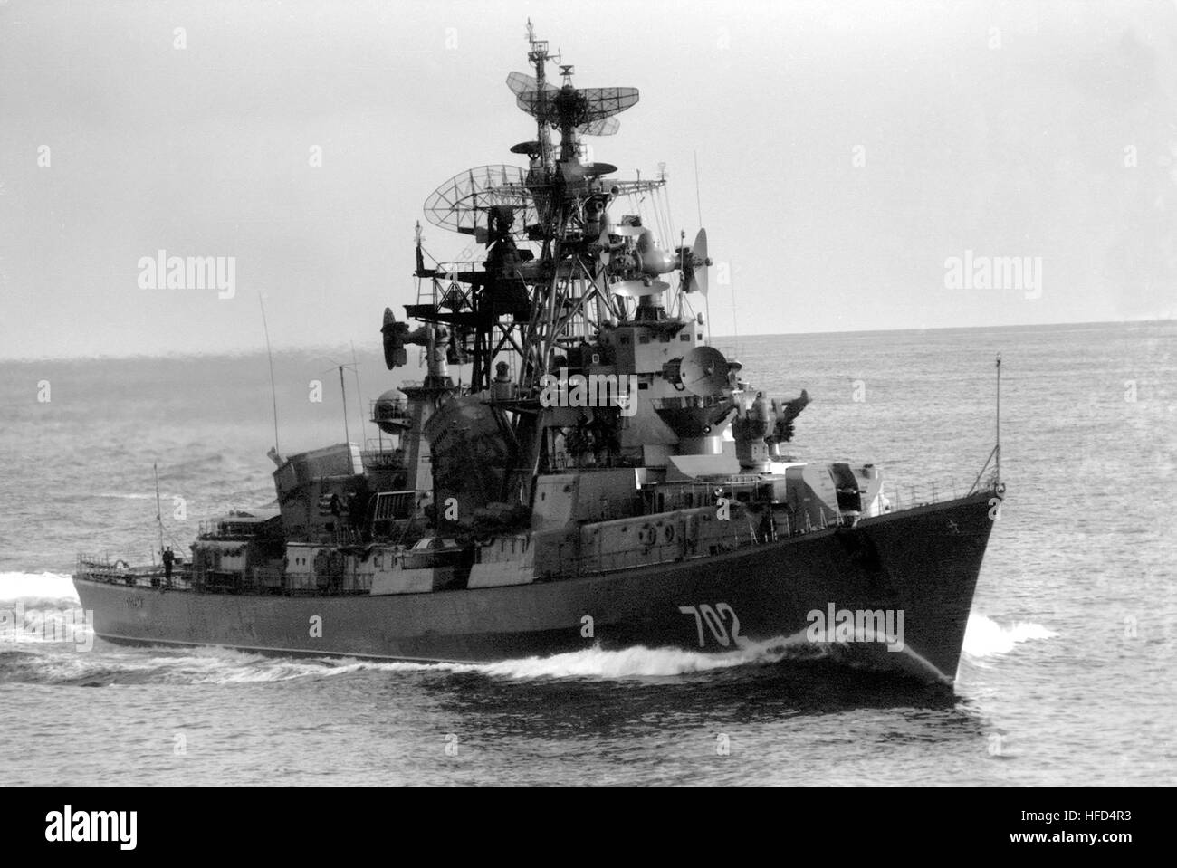 Soviet kashin class guided missile destroyer Black and White Stock ...