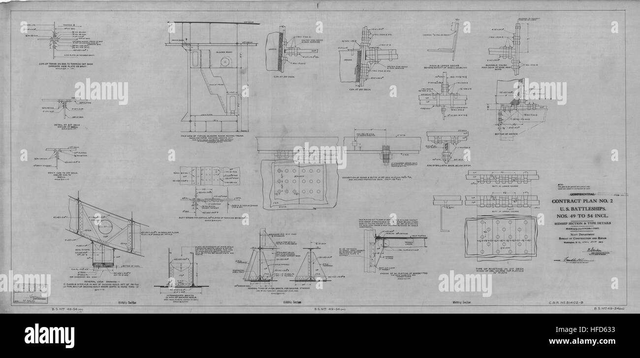 Technical details of the South Dakota class battleship midship section ...