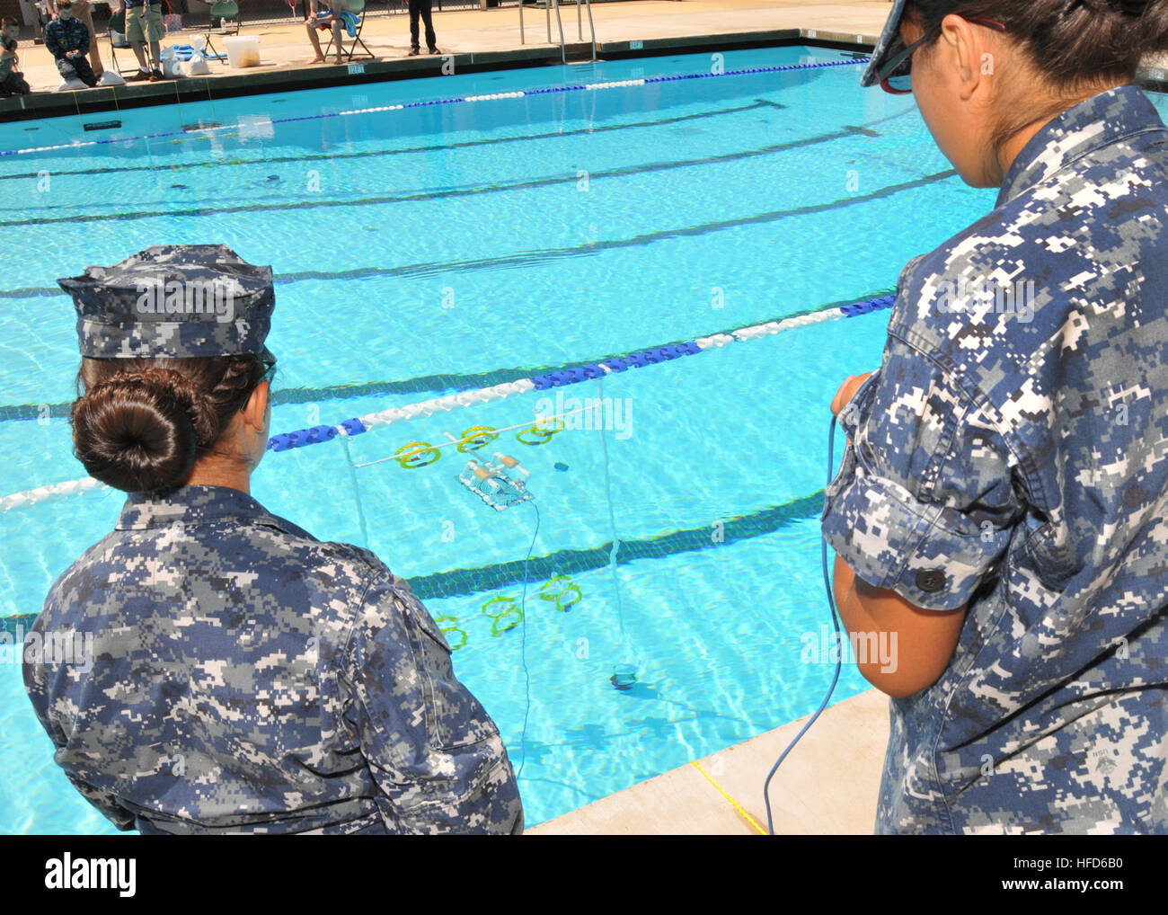 Naval Sea Cadets successfully pilot their SeaPerch Remotely Operated Vehicle (ROV) through the