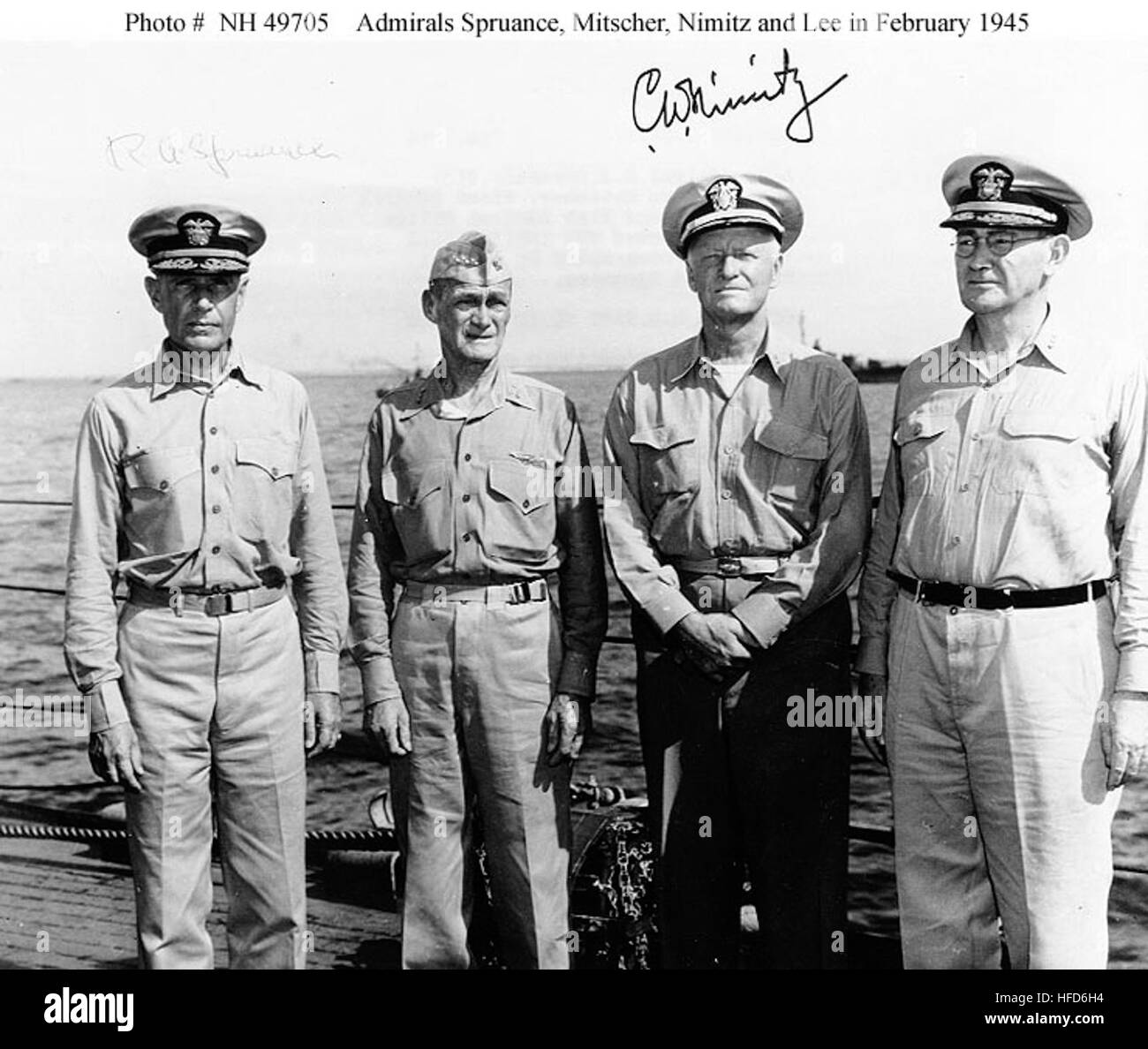 Spruance, Mitscher, Nimitz and Lee on board USS Indianapolis Stock