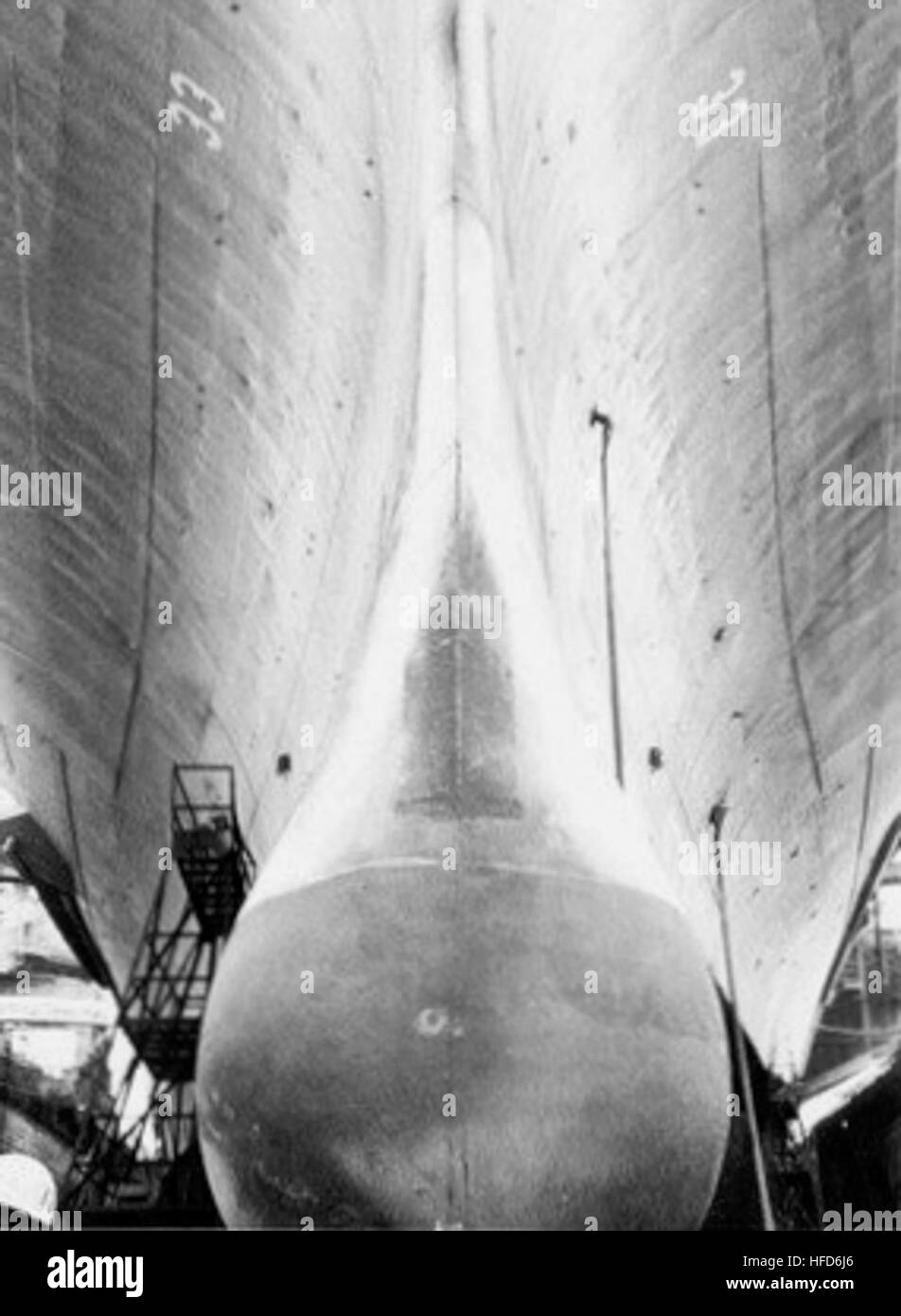 SQS-23 sonar dome of USS Kearsarge (CVS-33) at Long Beach NS 1969 Stock ...