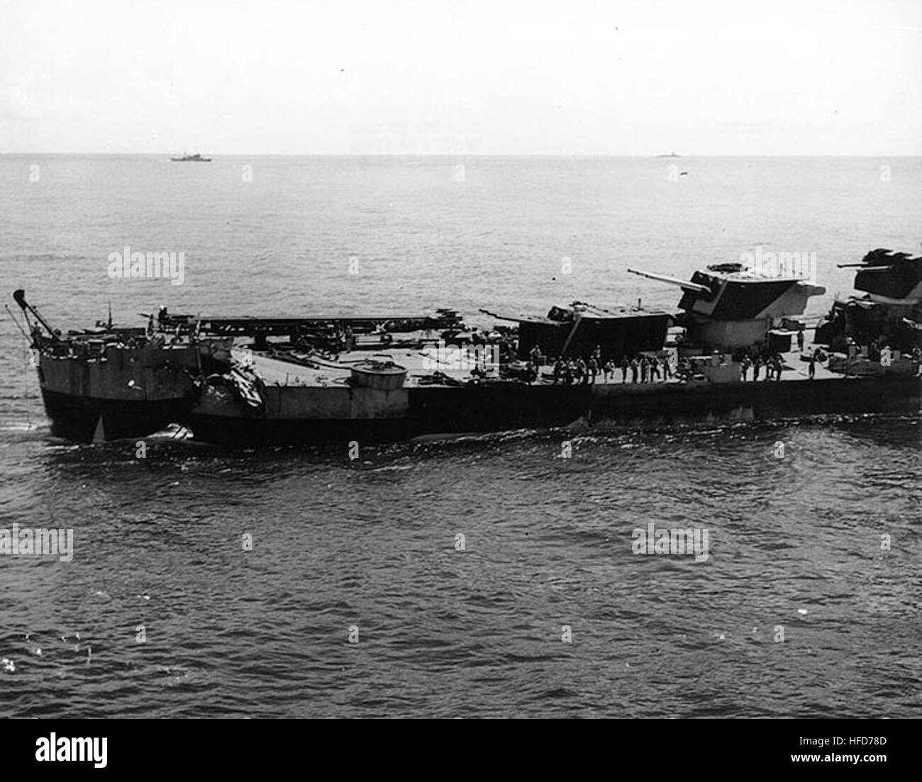 Stern of USS Houston (CL81) damaged by torpedo hit, October 1944 Stock