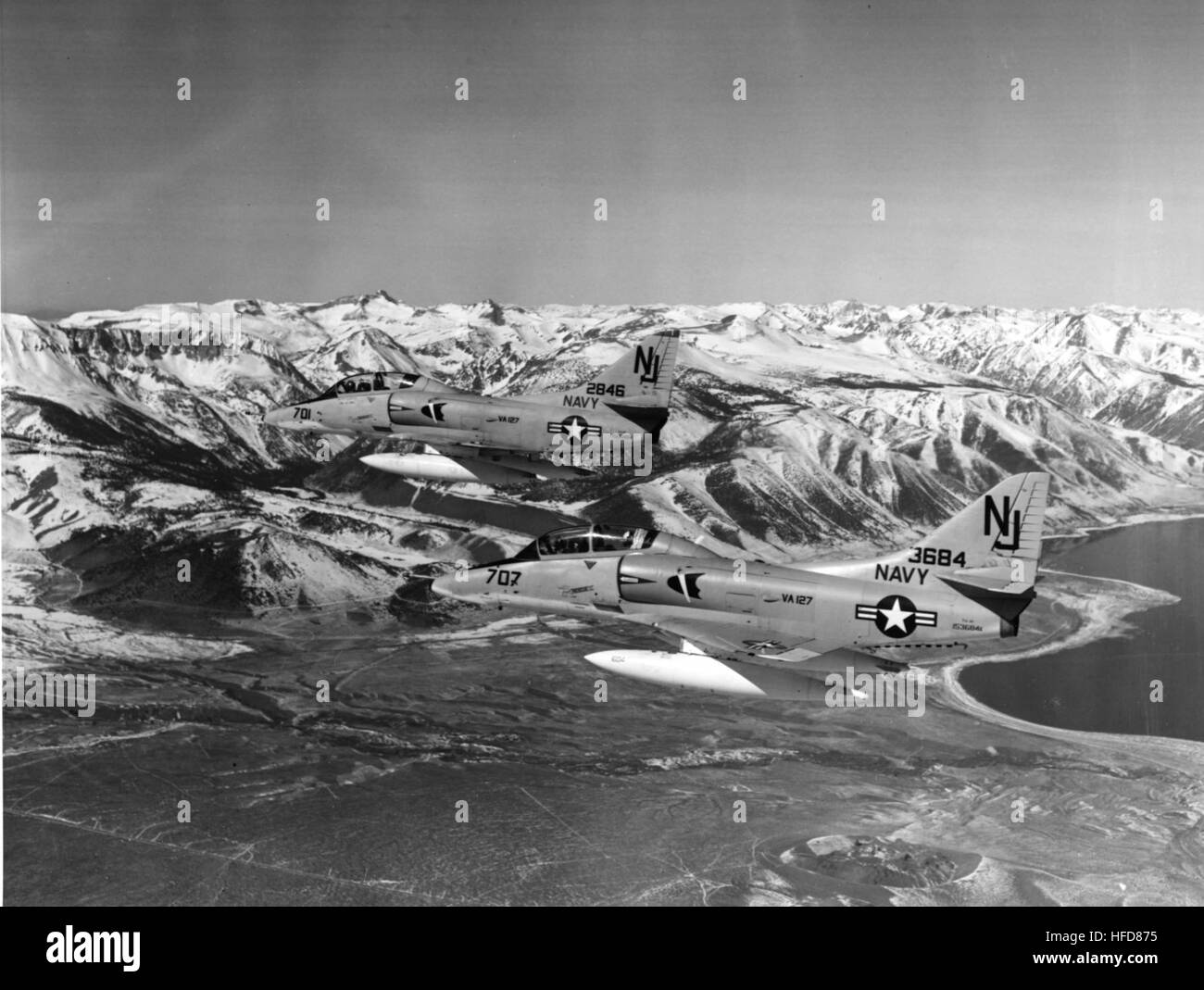 TA-4F Skyhawks of VA-127 in flight c1967 Stock Photo