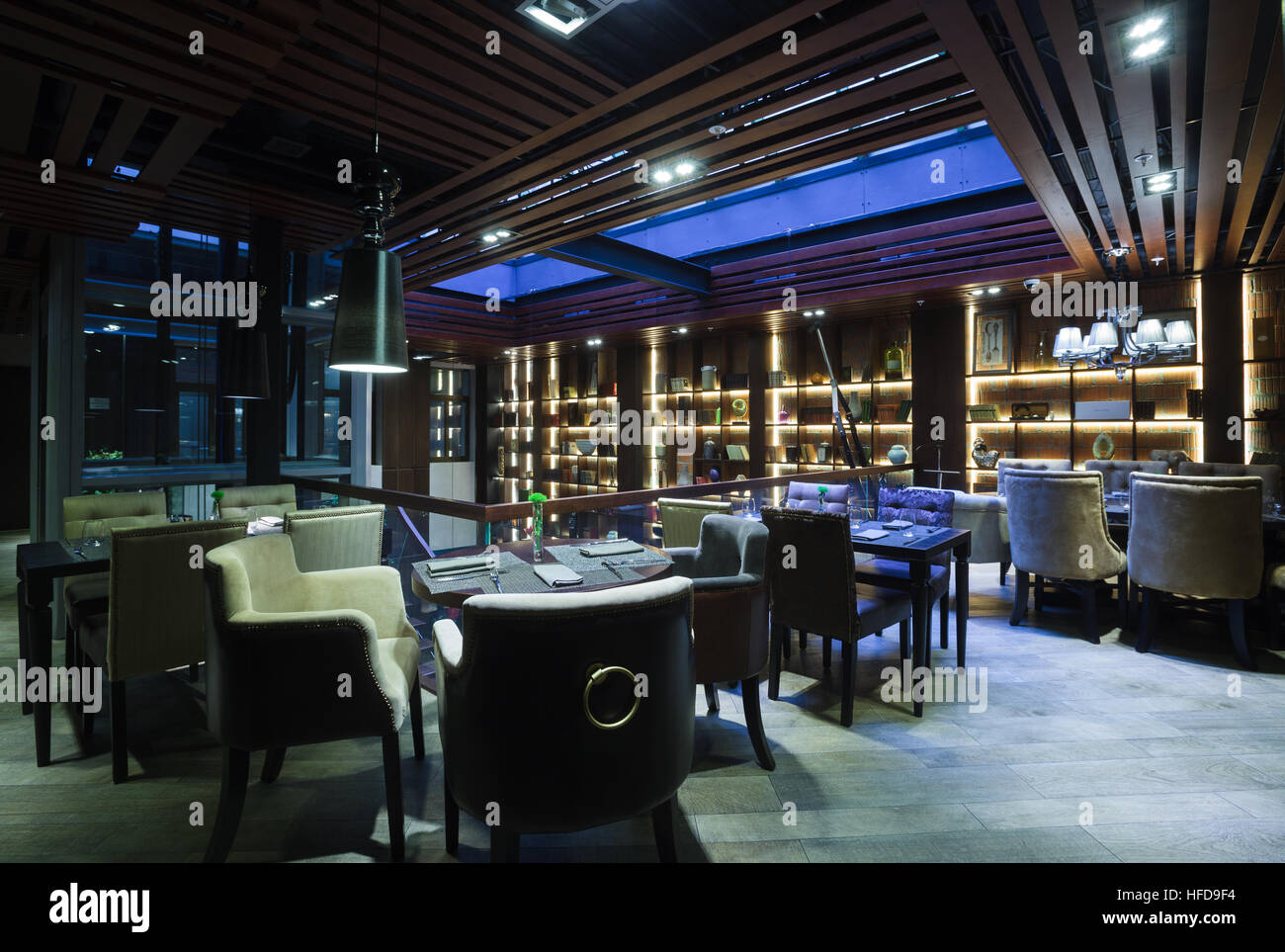Saint-Petersburg, Russia - November 28 2013.  PMI bar's interiors. ' PMI bar' trendy European restaurant in the historic centre of St. Petersburg. Stock Photo