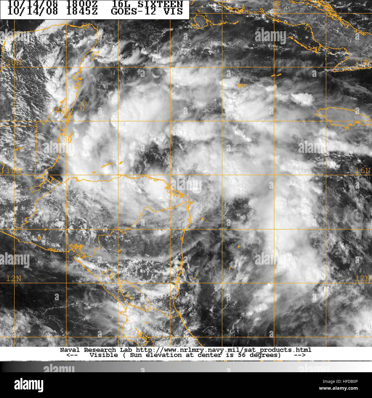 Tropical Depression Sixteen (2008) GOES 12 visible image Stock Photo
