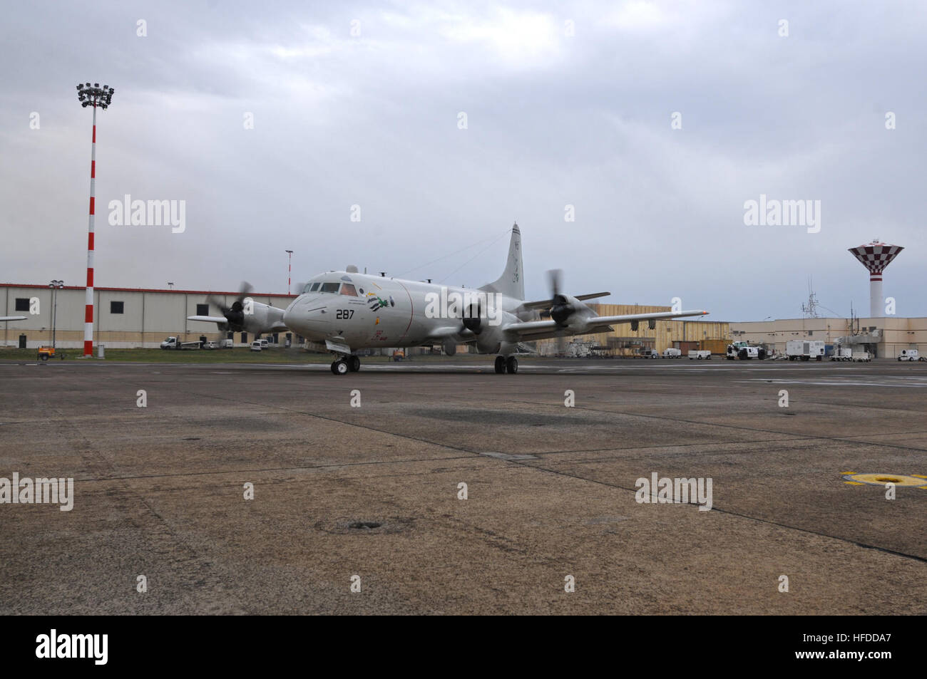 160519-N-AL293-047 SIGONELLA, Sicily (May 19, 2016) A P-3 Orion maritime patrol aircraft from Patrol Squadron (VP) Four taxis at Naval Air Station Sigonella, Sicily in preparation to take off in support of the search for Egyptair flight MS804.  The U.S. Navy is providing a P-3 Orion in support of the Hellenic Armed Forces, the Joint Rescue Coordination Center in Greece, in response to a request by the U.S. Embassy in Athens, Greece for assistance in the search of the missing Egyptian aircraft. (U.S. Navy photo by Mass Communication Specialist 2nd Class Devin  Menhardt/Released) U.S. Navy P-3 O Stock Photo