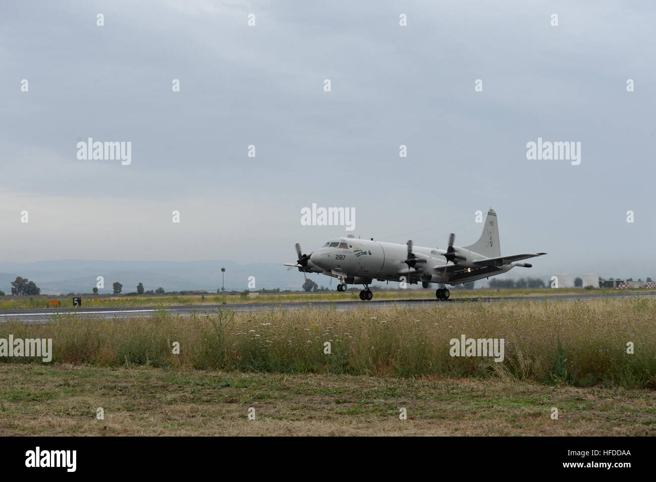 160519-N-YZ751-115   SIGONELLA, Sicily (May 19, 2016) A P-3 Orion maritime patrol aircraft from Patrol Squadron (VP) Four taxis at Naval Air Station Sigonella, Sicily in preparation to take off in support of the search for Egyptair flight MS804.  The U.S. Navy is providing a P-3 Orion in support of the Hellenic Armed Forces, the Joint Rescue Coordination Center in Greece, in response to a request by the U.S. Embassy in Athens, Greece for assistance in the search of the missing Egyptian aircraft. (U.S. Navy photo by Mass  Communication Specialist 1st Class Tony D. Curtis/Released) U.S. Navy P-3 Stock Photo