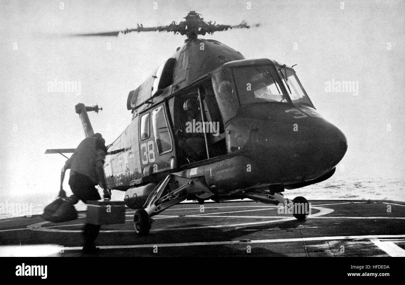 UH-2B Seaprite of HC-1 on USS Firedrake (AE-14) c1965 Stock Photo