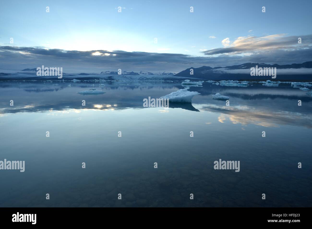 Icelandic glacial lake with mountains. Stock Photo
