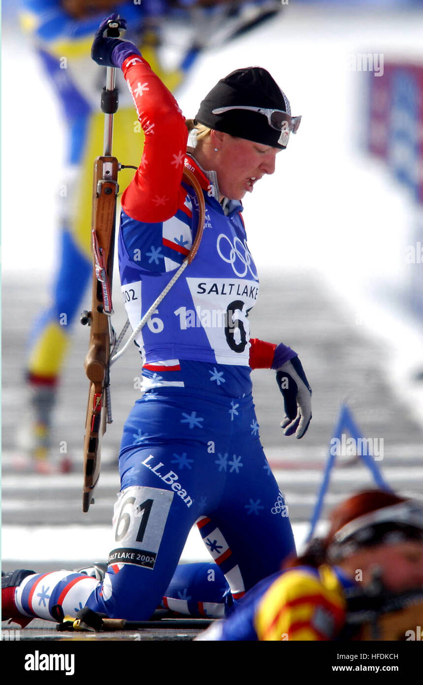 World Class Athlete Spc. Andrea Nahrgang catches her breath as she