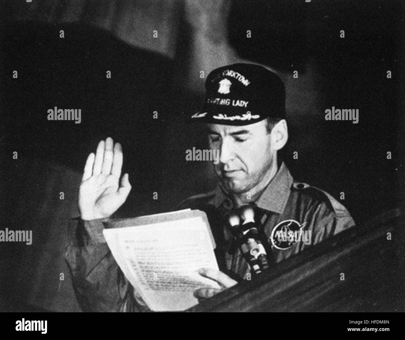 Apollo 8 astronaut James A. Lovell on USS Yorktown (CVS-10) in December 1968 Stock Photo