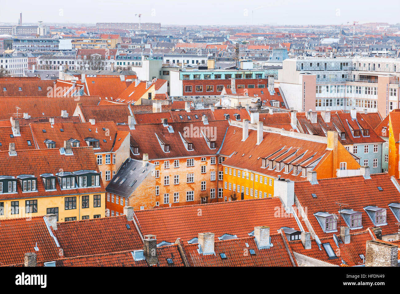 Aerial view of Copenhagen city center, and its traditional  architecture. Stock Photo