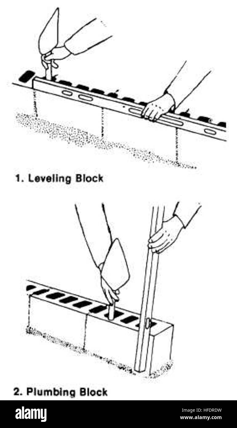 Block wall leveling Stock Photo Alamy