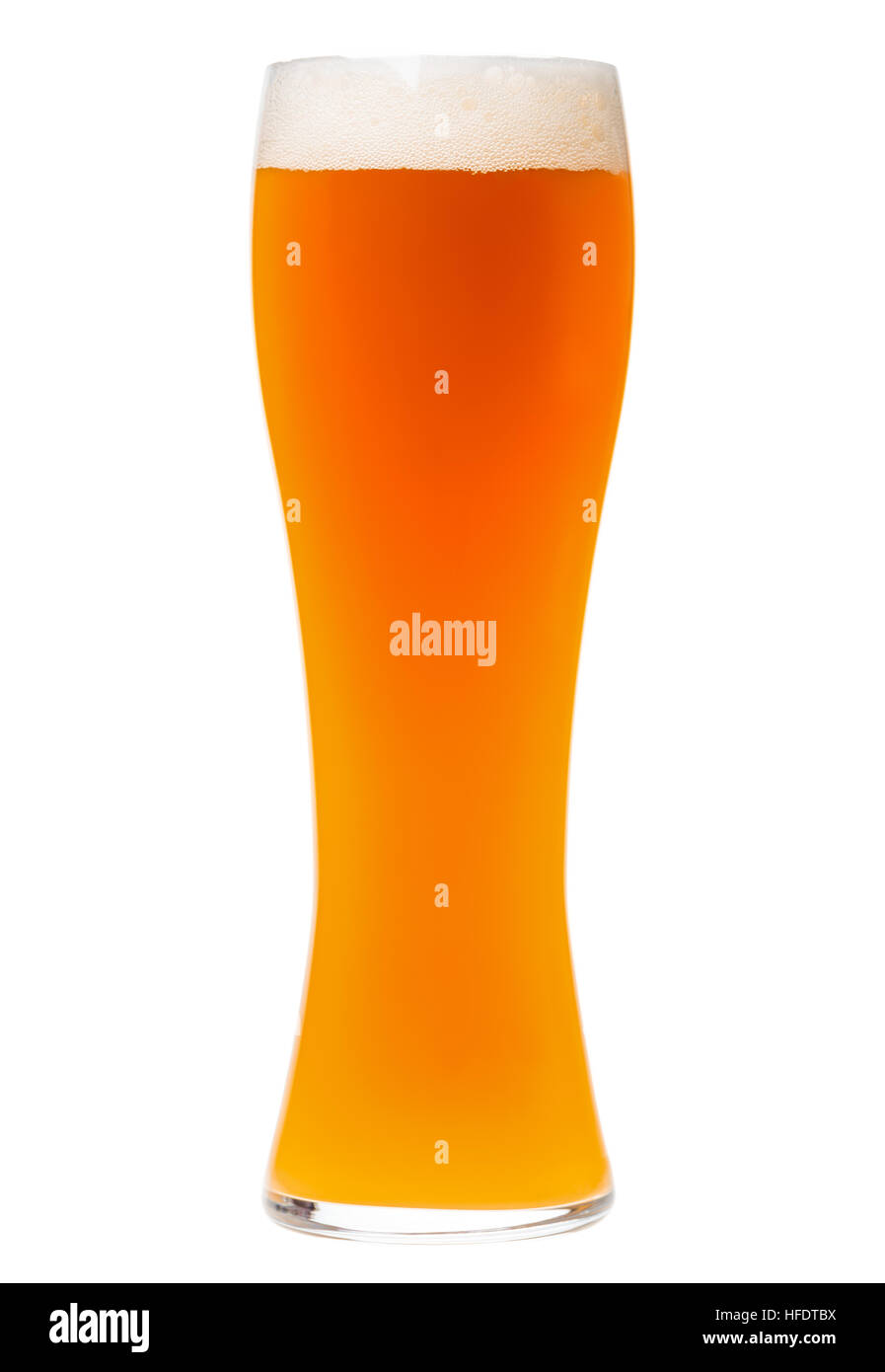 Full tall glass of german or belgian wheat bear isolated on white background Stock Photo
