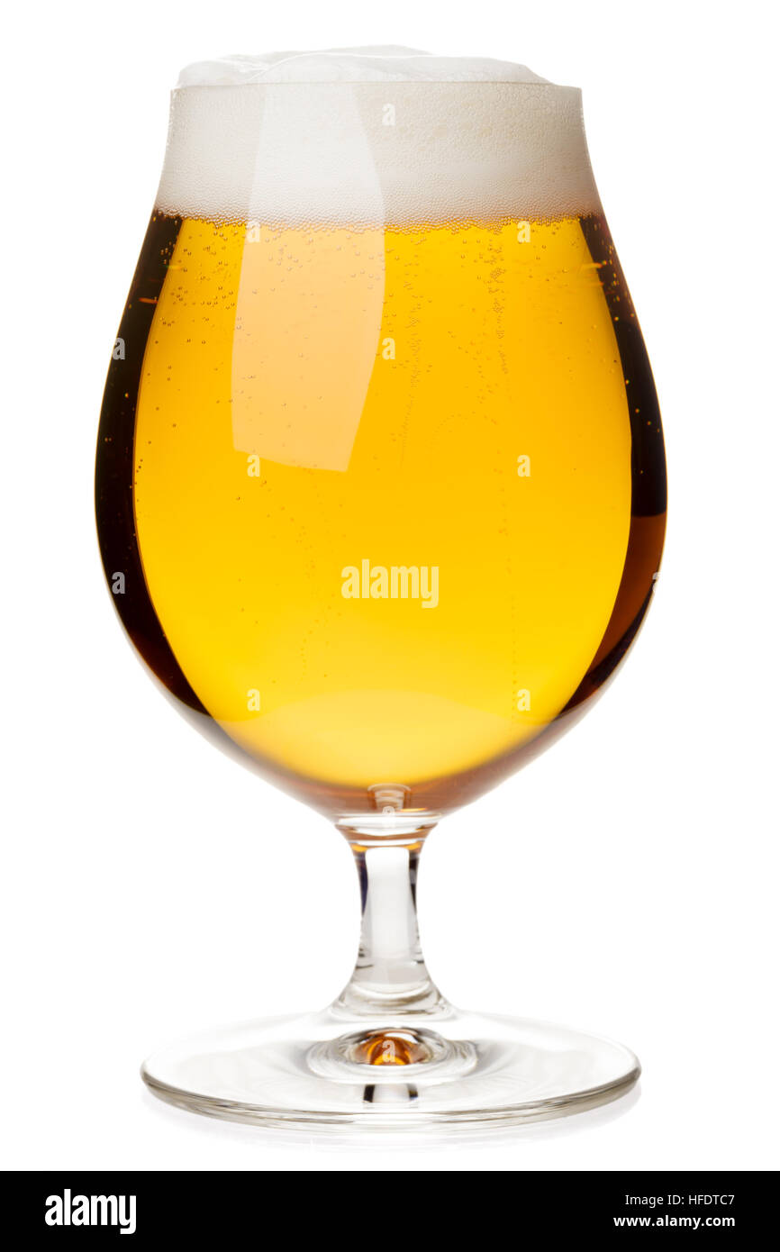 Full snifter glass of pale lager of pilsner beer isolated on white background Stock Photo