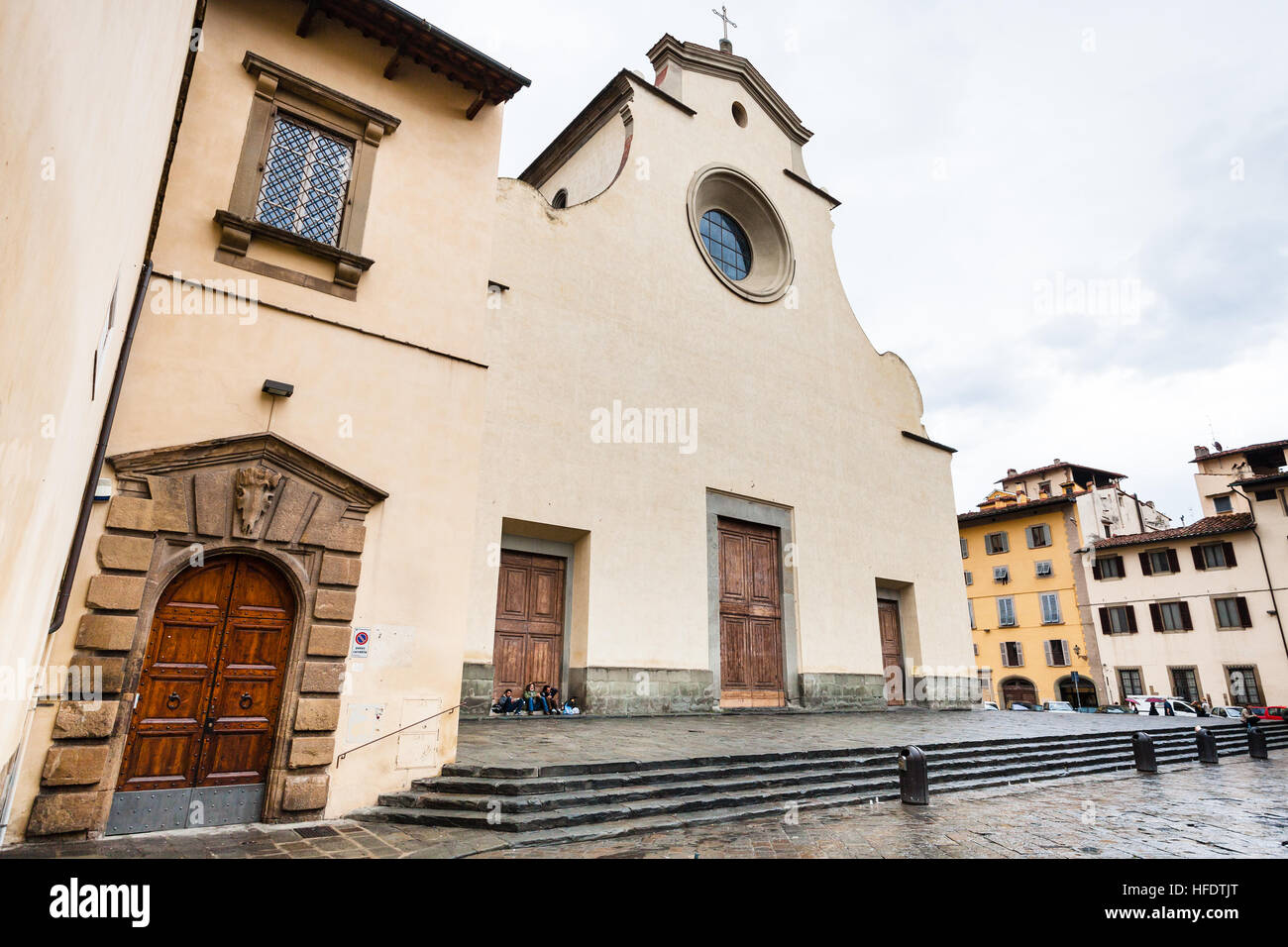 FLORENCE, ITALY - NOVEMBER 5, 2016: facade of Basilica di Santo Spirito (Basilica of the Holy Spirit) in Florence city. Church was built in the XV cen Stock Photo