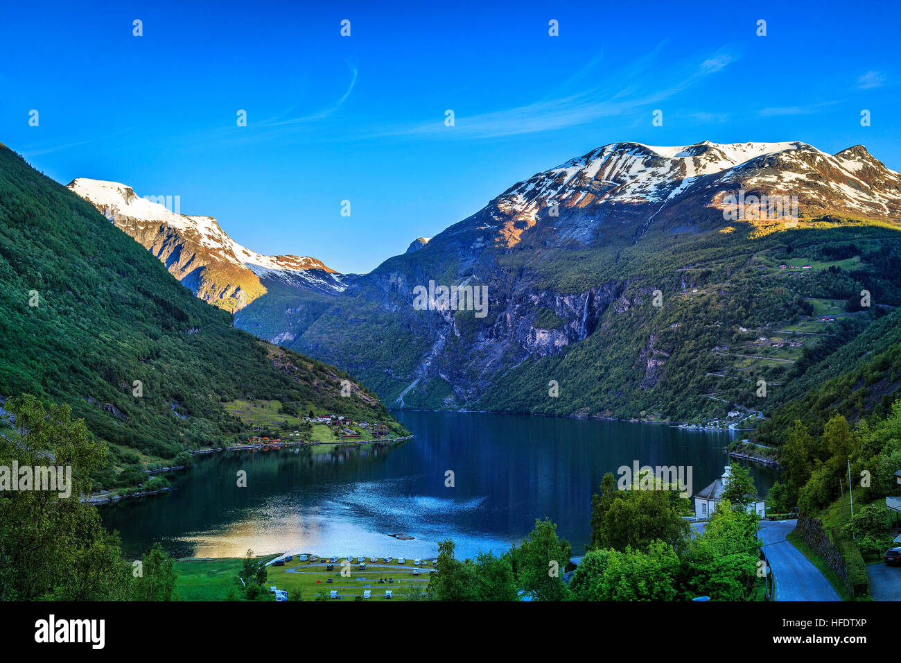 Early morning light at Geiranger, Norway Stock Photo