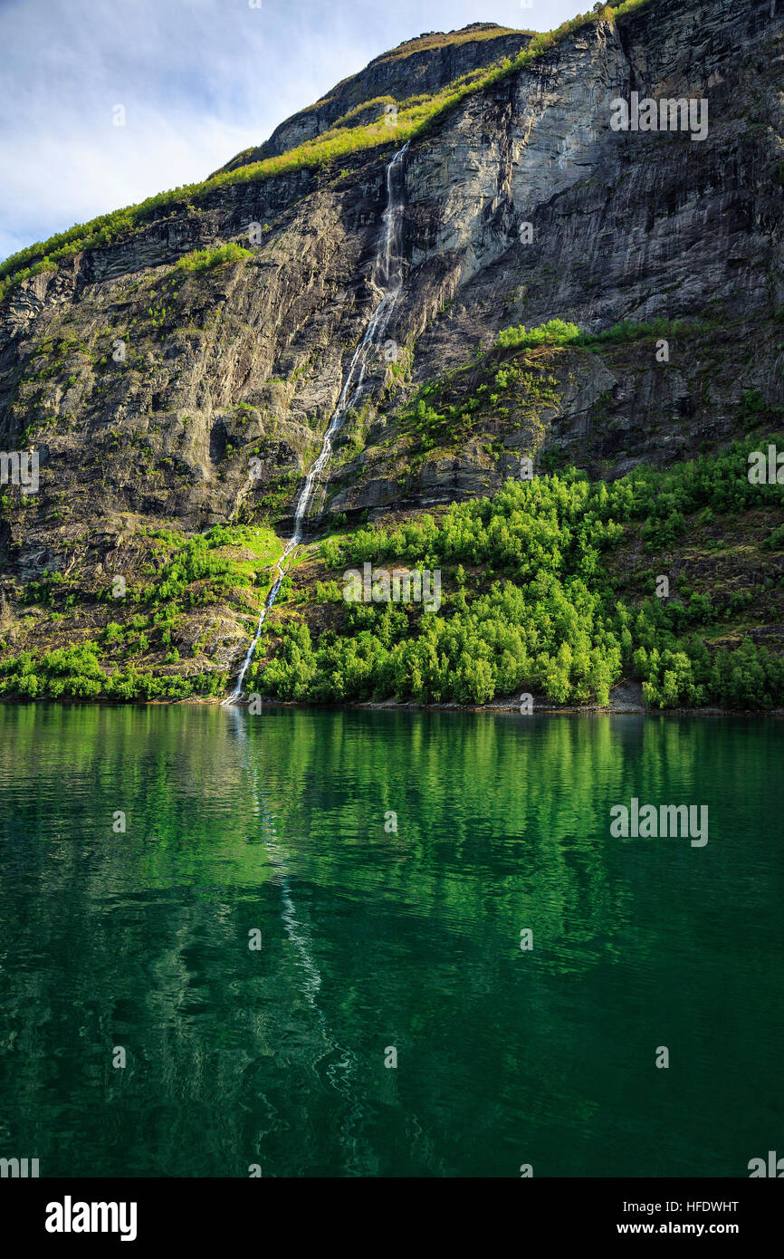 Reflections along the Geirangerfjorden, Norway Stock Photo