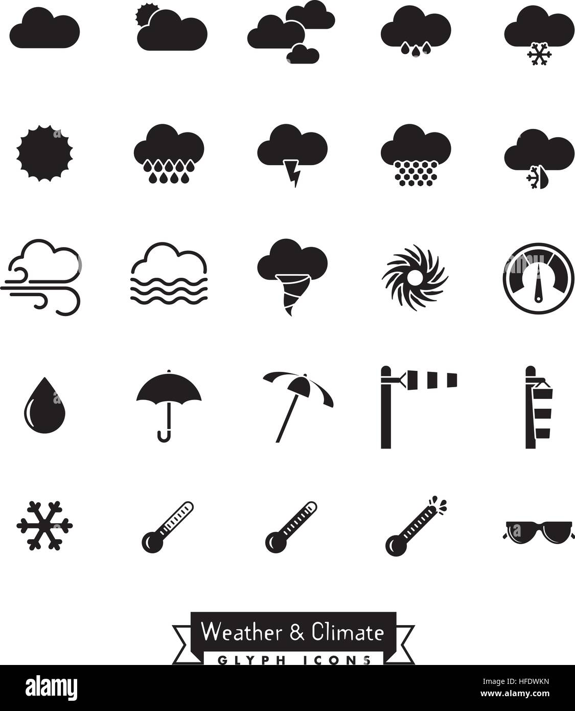 Collection of weather, climate and meteorology related vector icons Stock Vector