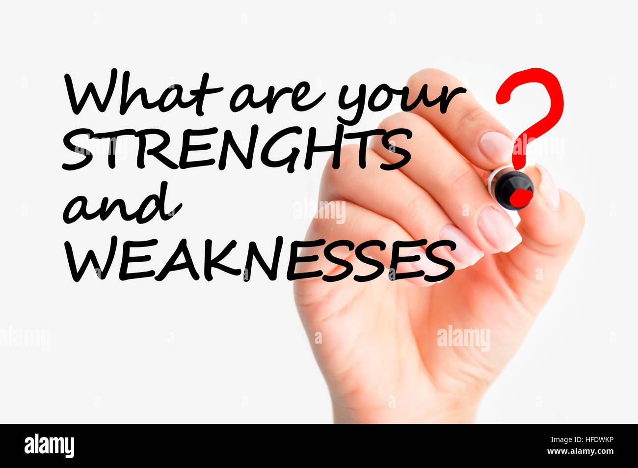 What are your strengths and weaknesses interview question Stock Photo