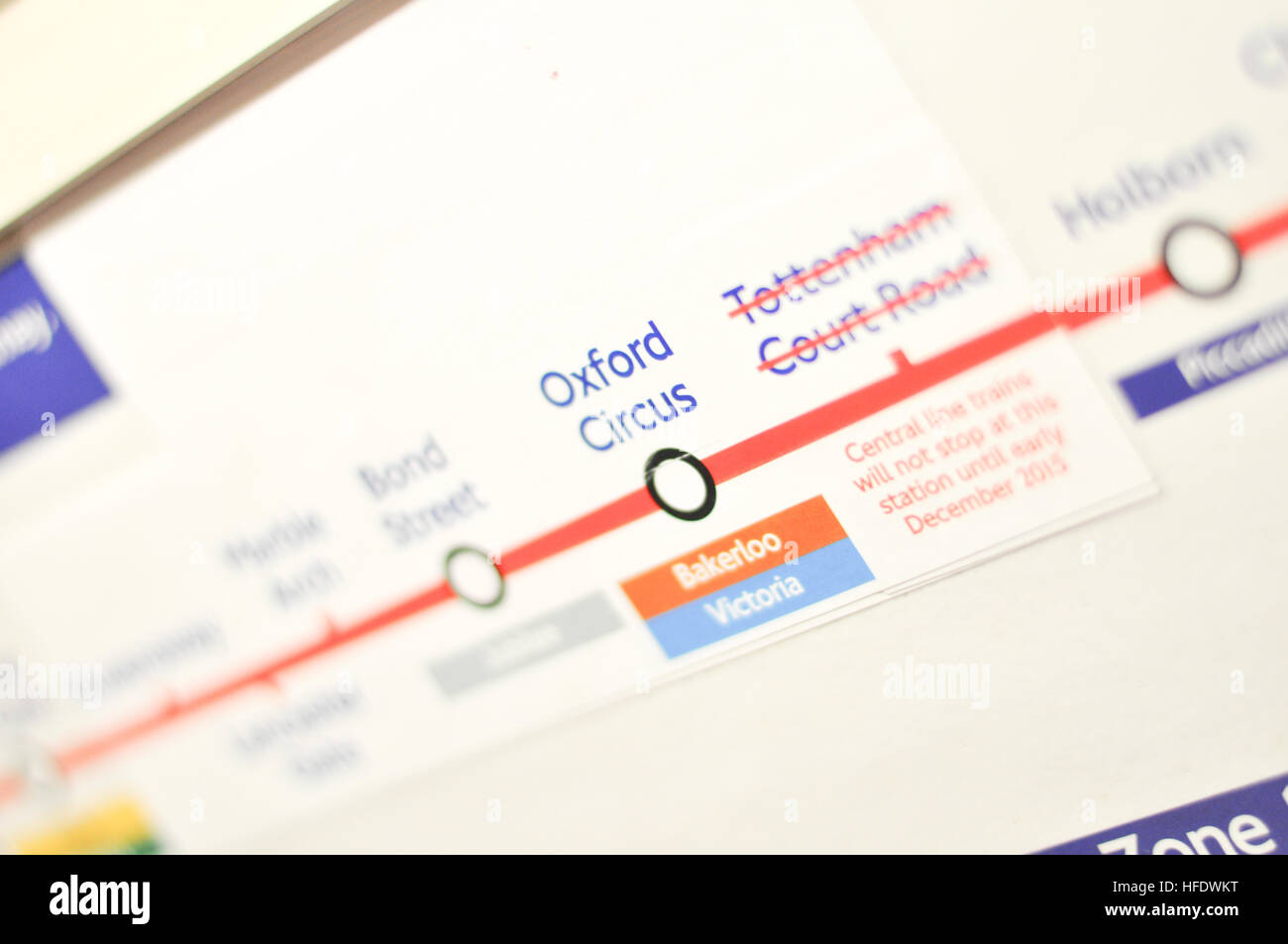 Subway line station map inside subway train in London, UK Stock Photo