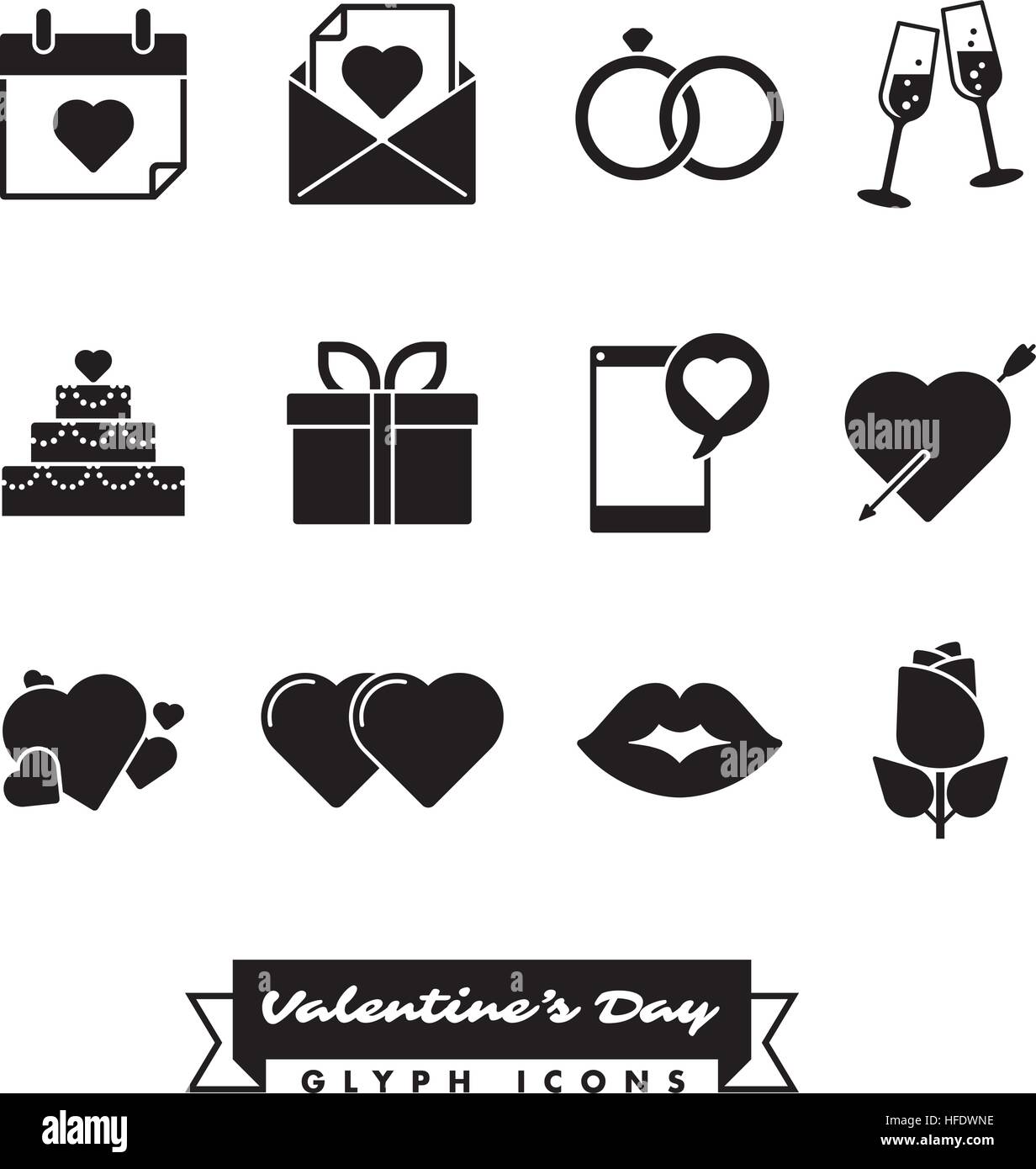 Set of twelve Valentines Day, Love and Romance related icons Stock ...