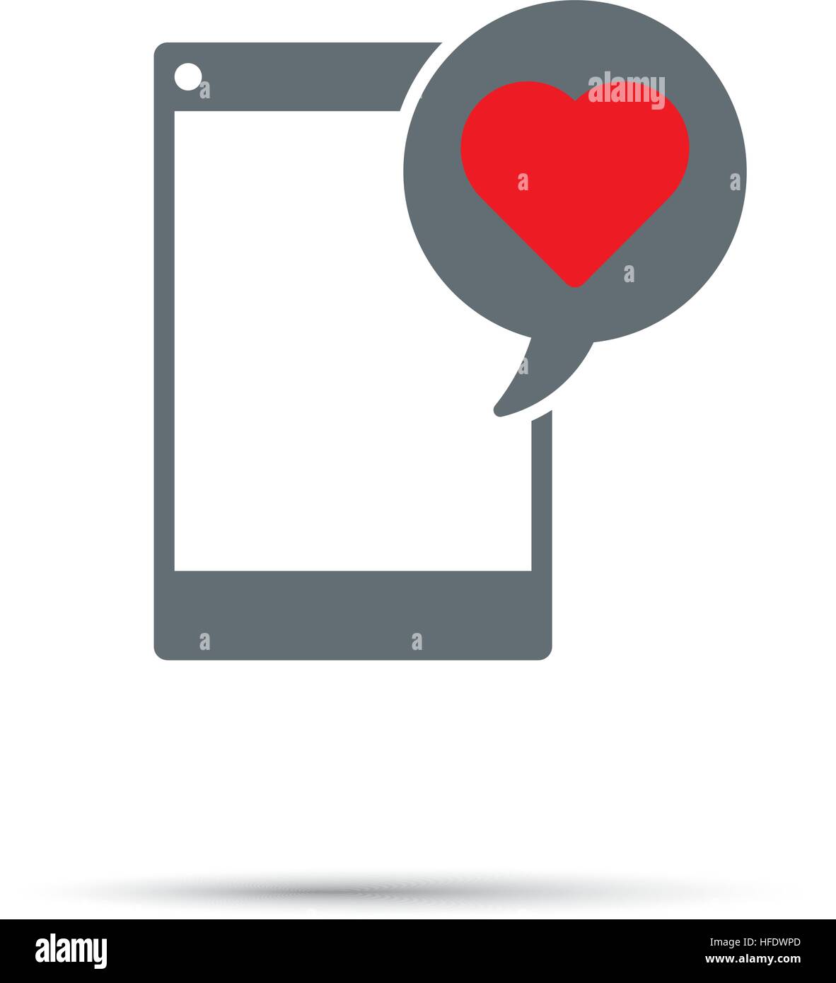 Love Message Icon for Valentines Day. Chat bubble with red heart coming from smart phone. Stock Vector