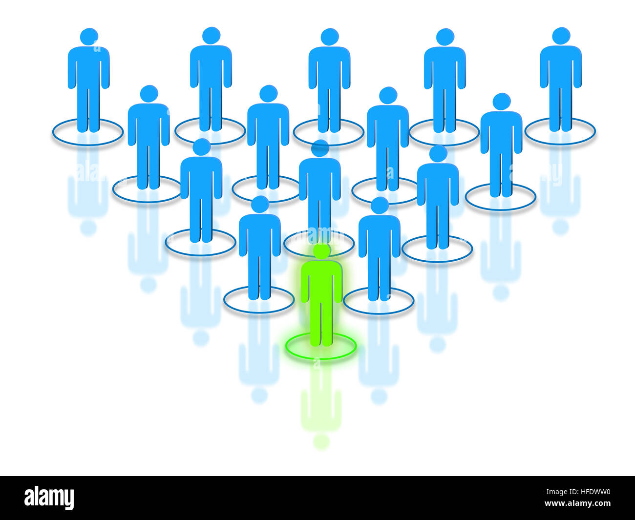 Team leader managing work force concept with interconnected human shaped silhouettes Stock Photo