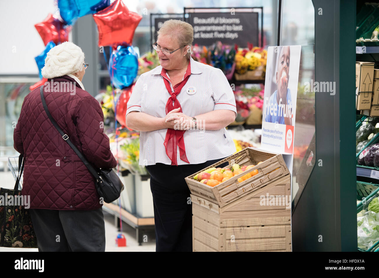 People shopping in the Tesco supermarket superstore, Aberystwyth Wales UK (on the opening day of the store 24 November 2016) Stock Photo