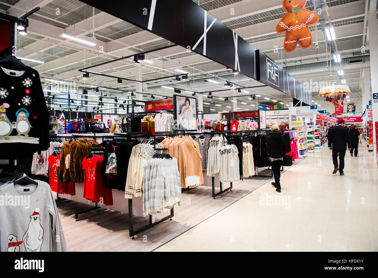People shopping in the Tesco supermarket superstore, Aberystwyth Wales UK (on the opening day of