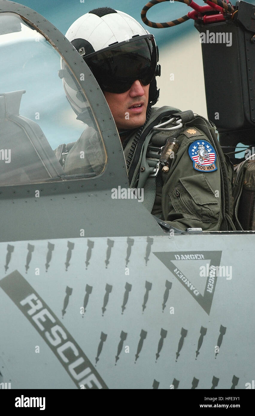 An F-14 Tomcat pilot from Fighter Squadron 154, the Black Knights