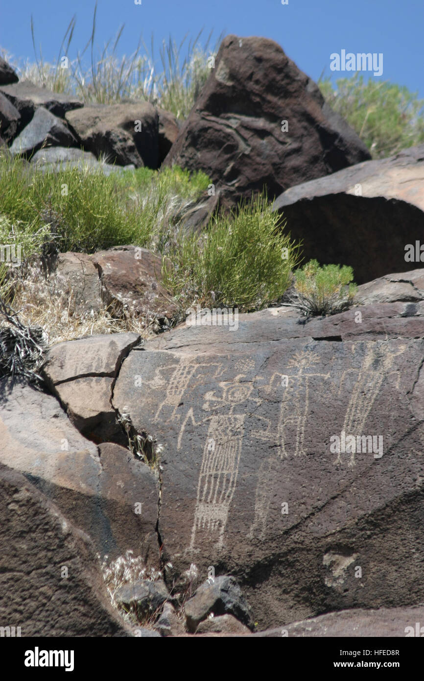 050520-N-4928M-001 (May 20, 2005) - More than 250,000 pre-historic rock art drawings can found at the Coso Rock Art National Historic Landmark located on 36,000 acres at Naval Air Weapons Station China Lake, Calif.  The Navy held a dedication ceremony May 20 to recognize the Landmark and the many partnerships between the Navy, other government agencies and the civilian community who helped preserve, protect and provide access to the site.  U.S. Navy photograph by JOCS(SW/AW) Jon E. McMillan. US Navy 050520-N-4928M-001 More than 250,000 pre-historic rock art drawings can be found at the Coso Ro Stock Photo