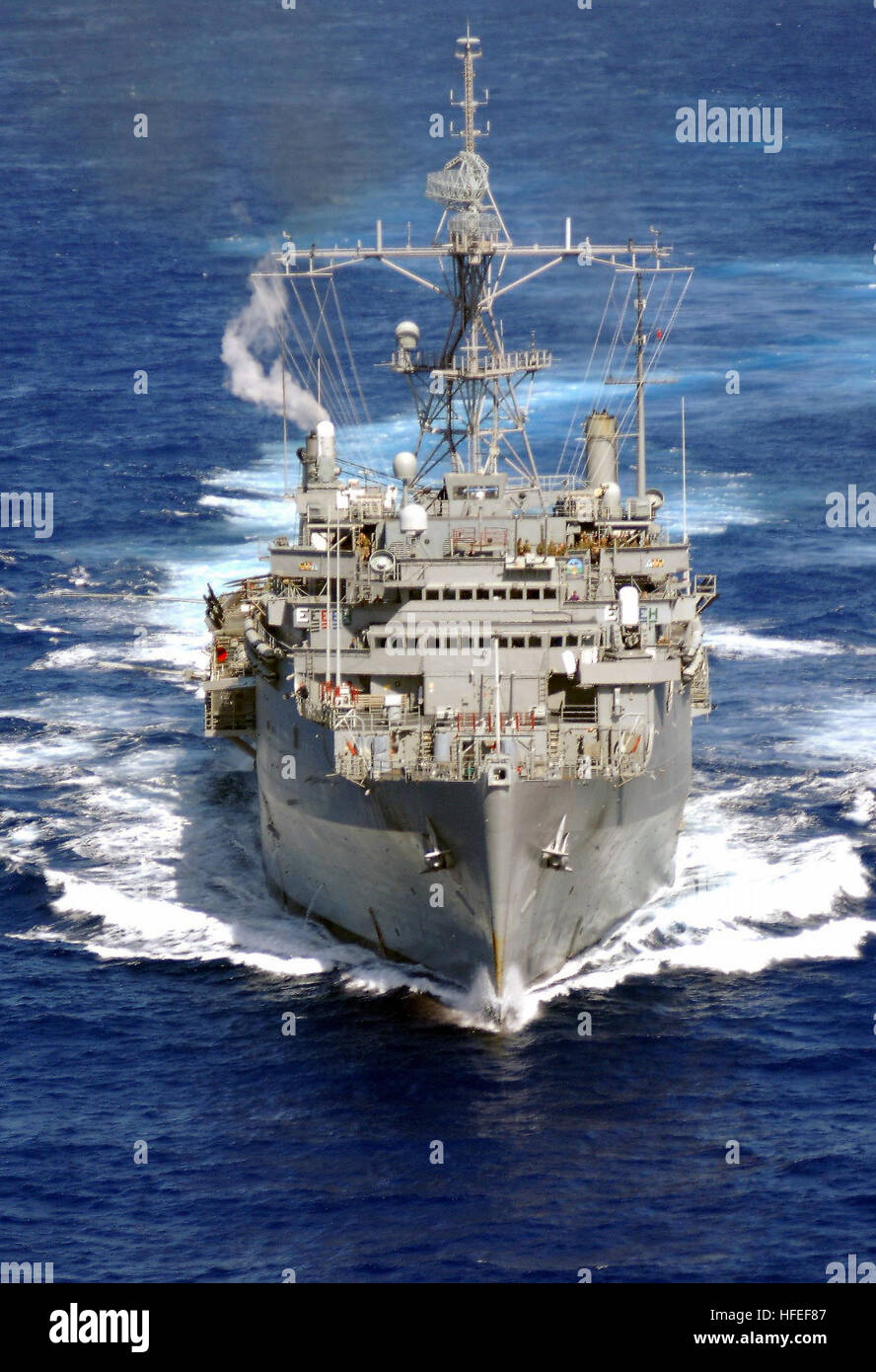 030127-N-1352S-034 At sea with USS Dubuque (LPD 8), Jan.27, 2003 -- Aerial  photo of the amphibious transport ship USS Dubuque. Dubuque is part of the  seven-ship Amphibious Task Force West (ATF-W) deployed