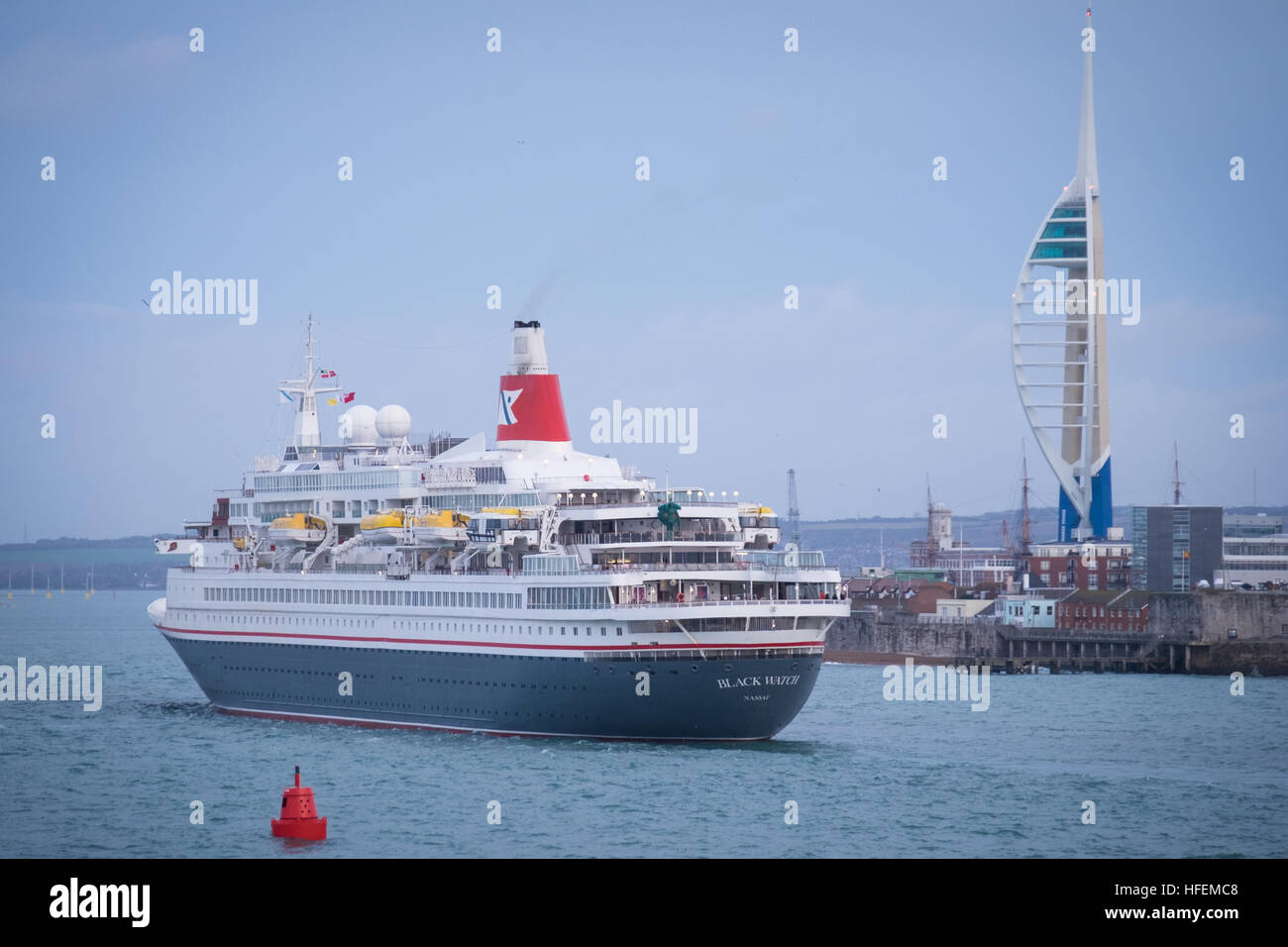 Fred. Olsen Cruise Lines ship, Black Watch, entering Portsmouth Harbour, UK Stock Photo