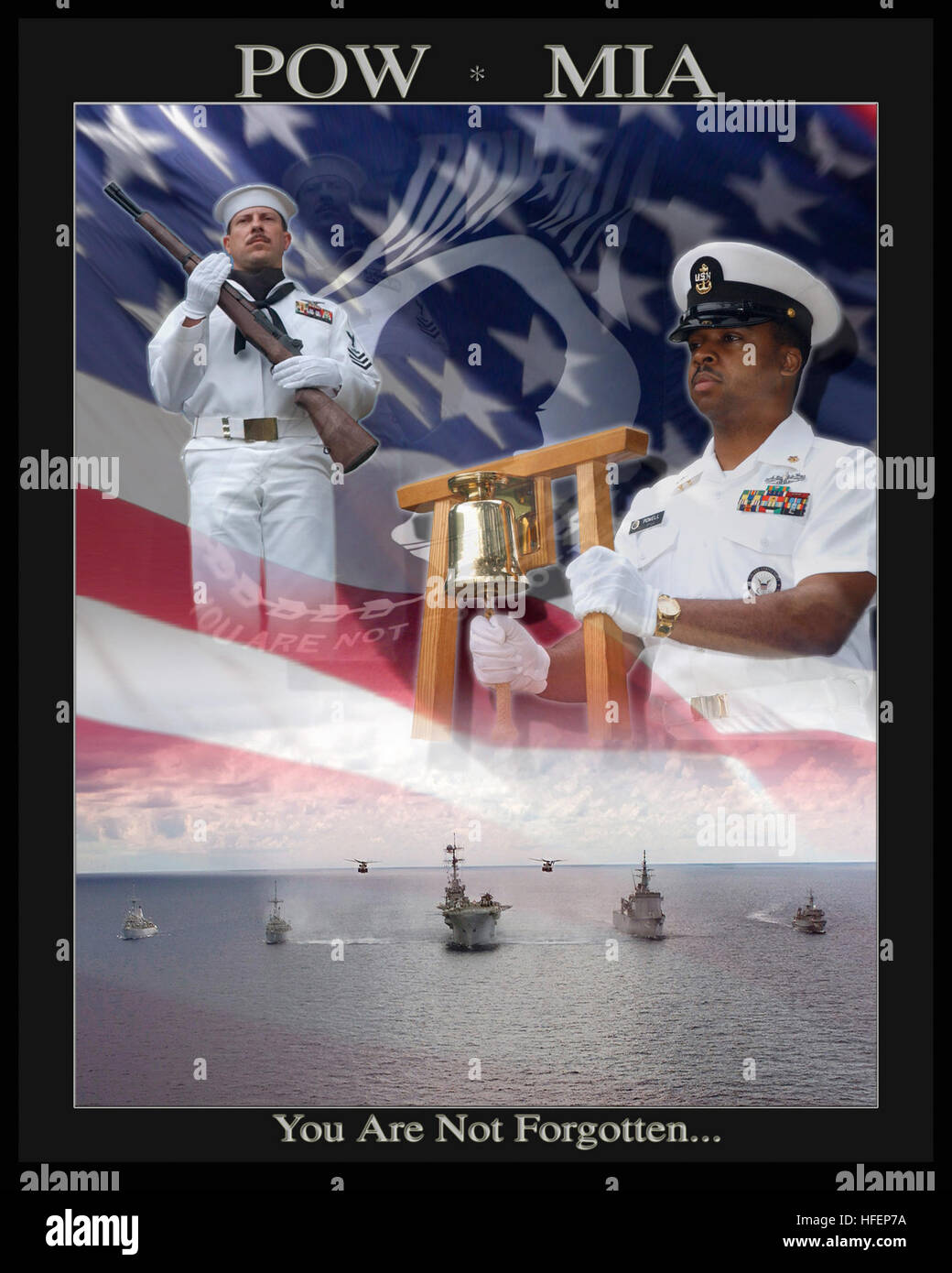 030806-N-2420K-001 U.S. Fleet Activities Sasebo Japan (Aug 6, 2003) -- A graphic composition depicting U.S. Sailors honoring fallen comrades during a Memorial Day ceremony at Soto Dam, Japan.  U.S. Navy Photographs by:  Photographer’s Mate 2nd Class Jonathan R. Kulp and Photographer’s Mate 1st Class Charlo Whorton.  Graphic design by Photographer’s Mate 2nd Class Jonathan R. Kulp.  U.S. Navy illustration.  (RELEASED) US Navy 030806-N-2420K-001 A graphic composition depicting U.S. Sailors honoring fallen comrades during a Memorial Day ceremony at Soto Dam, Japan Stock Photo
