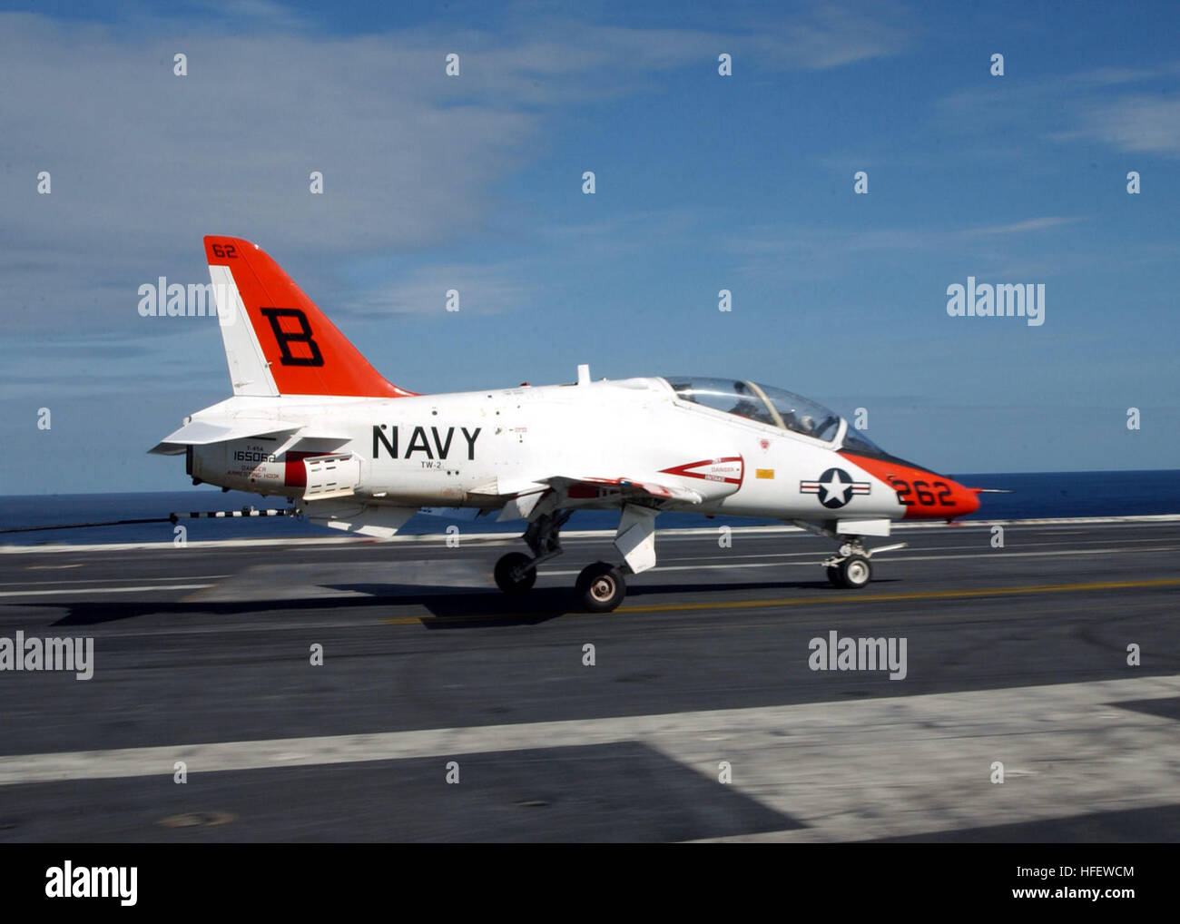 040303-N-4757S-114 Atlantic Ocean (Mar. 3, 2004) Ð A T-45C Goshawk assigned to Training Air Wing Two maneuvers the shipÕs flight deck following and arrested landing aboard USS Harry S. Truman (CVN 75).  Harry S. Truman is assisting with carrier qualifications for pilots in training.  The T-45C Goshawk is used for intermediate and advanced portions of the Navy pilot training program for jet carrier aviation and tactical strike missions. Truman is currently undergoing sea trials after completing a six month Planned Incremental Availability (PIA) at the Norfolk Naval Shipyard. U.S. Navy photo by  Stock Photo