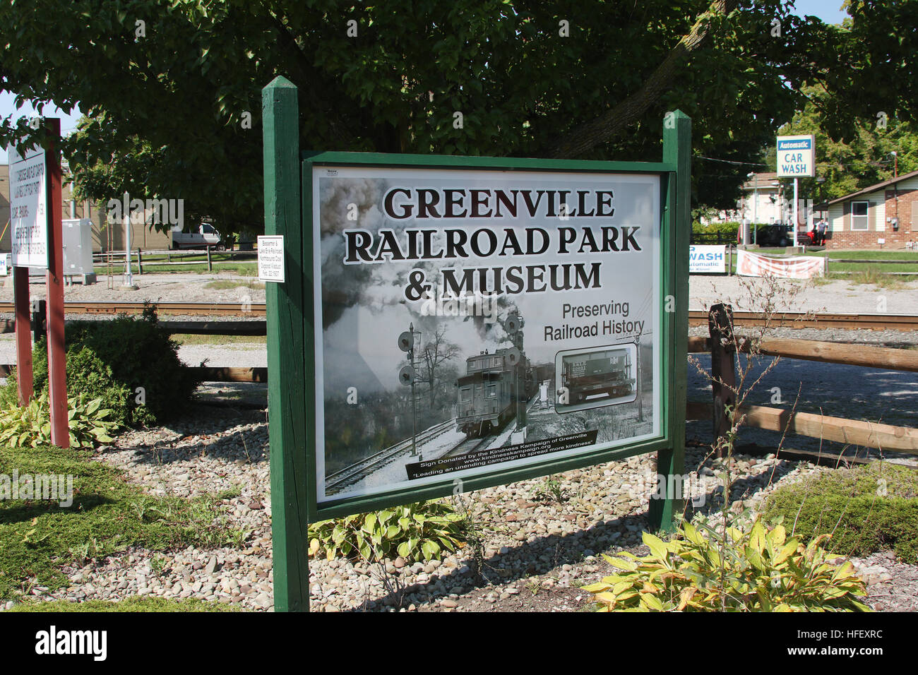 Greenville Railroad Park and Museum sign. Greenville, Pennsylvania, USA
