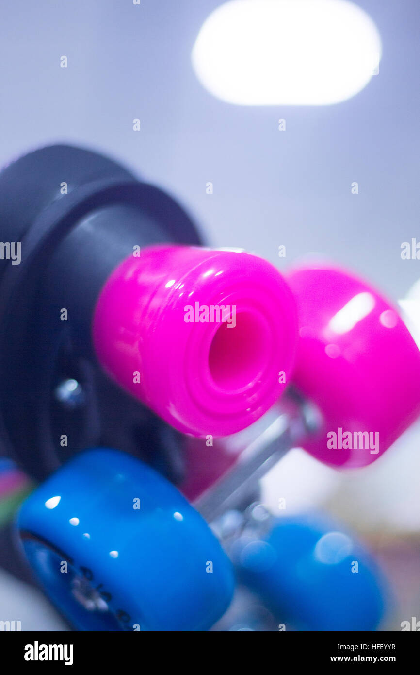 Childrens quad skate rollerskates in skate store in shop window display