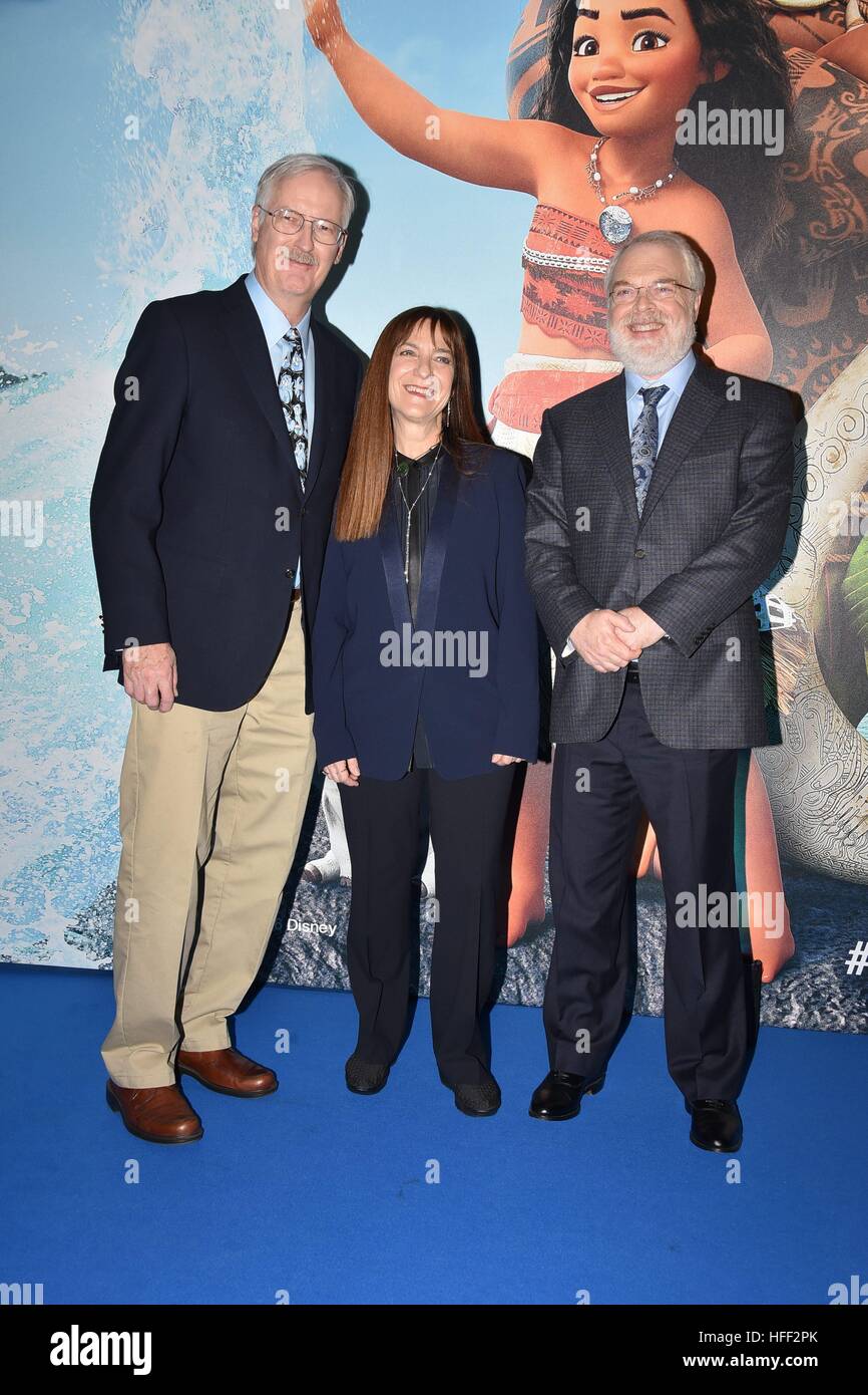 Osnat Shurer, John Musker and Ron Clements attending the Italian premiere of Disney's 'Oceania,' at the Space Cinema Roma Moderno in Rome, Italy.  Featuring: Osnat Shurer, John Musker, Ron Clements Where: Rome, Lazio, Italy When: 28 Nov 2016 Credit: IPA/WENN.com  **Only available for publication in UK, USA, Germany, Austria, Switzerland** Stock Photo