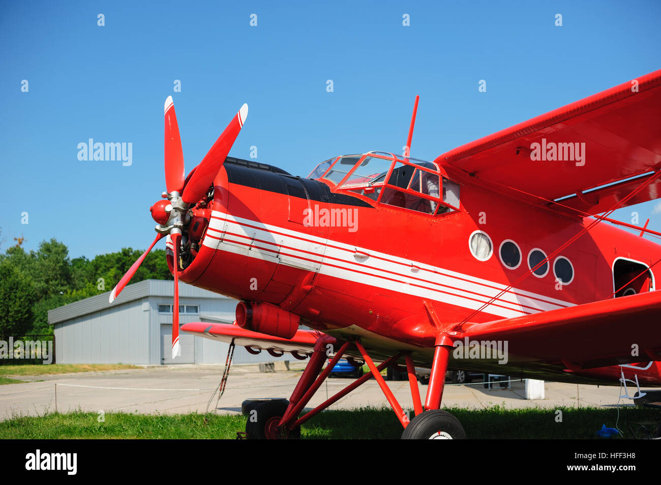 red old airplanes on takeoff in Museum Stock Photo