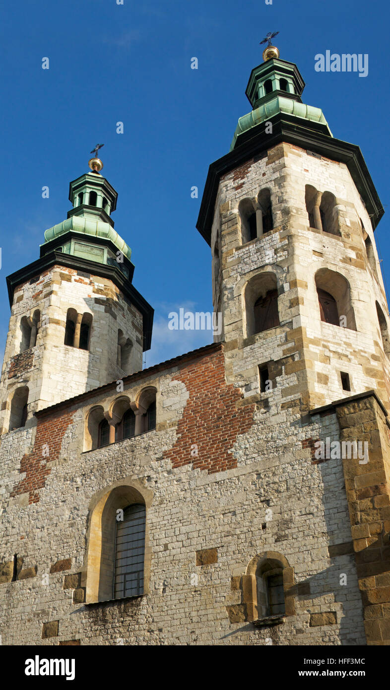 Twin towers Church of St Andrew Grodzka Street Krakow Poland Stock Photo